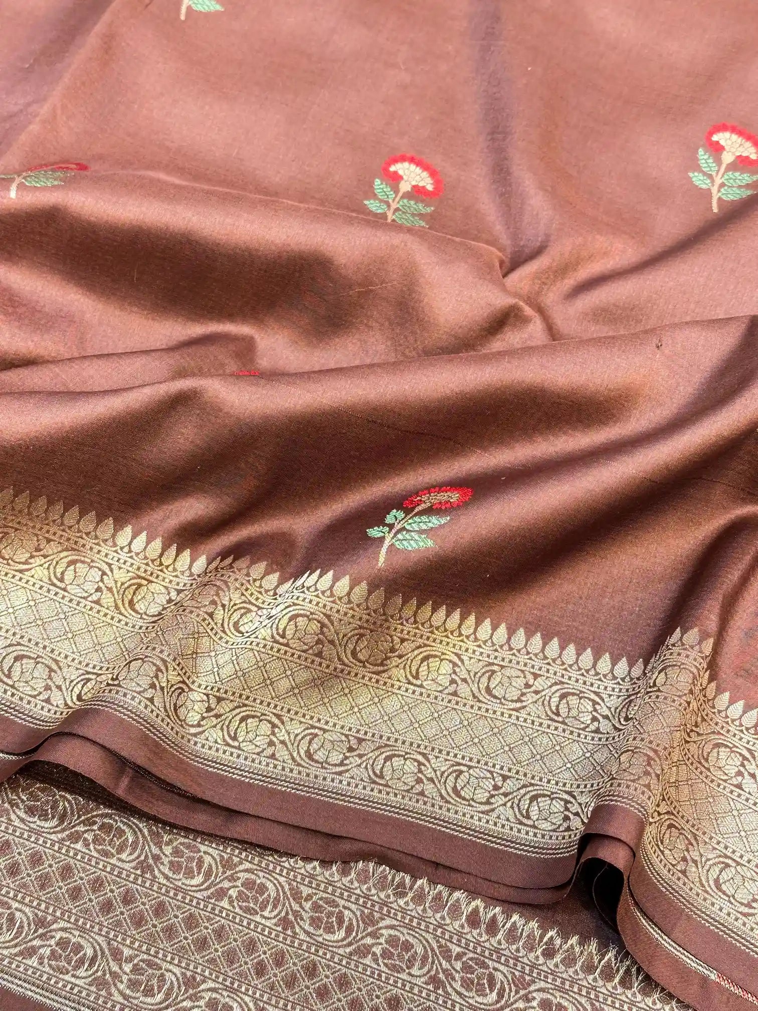 Coffee Brown Kadhua Inspired Pure Katan Silk Saree