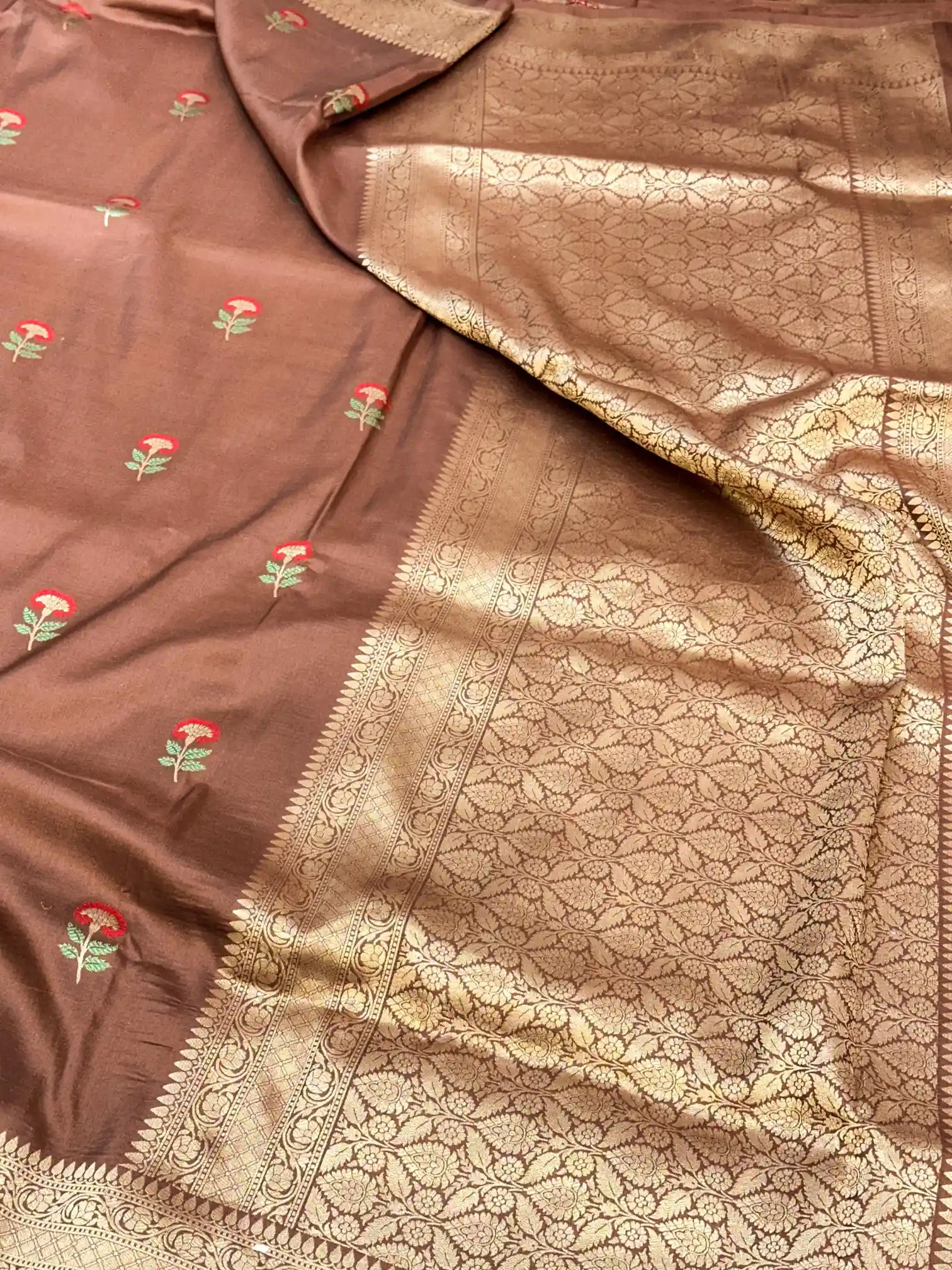 Coffee Brown Kadhua Inspired Pure Katan Silk Saree