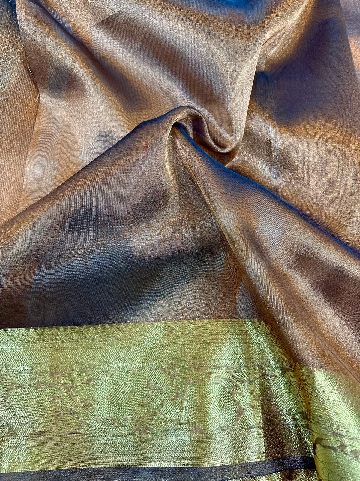 Coffee Brown Tissue Silk Lace Attached Banarasi Saree
