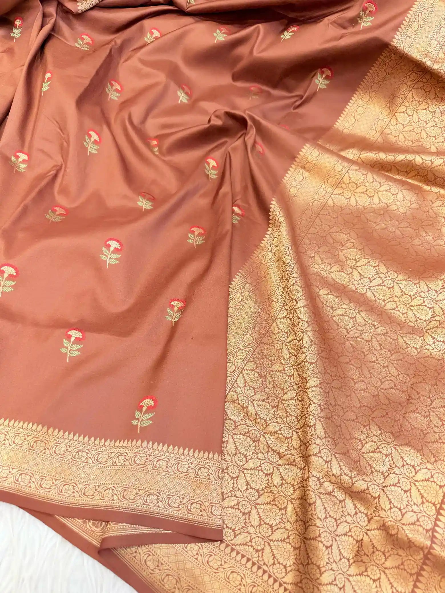 Coffee Brown Kadhua Inspired Pure Katan Silk Saree