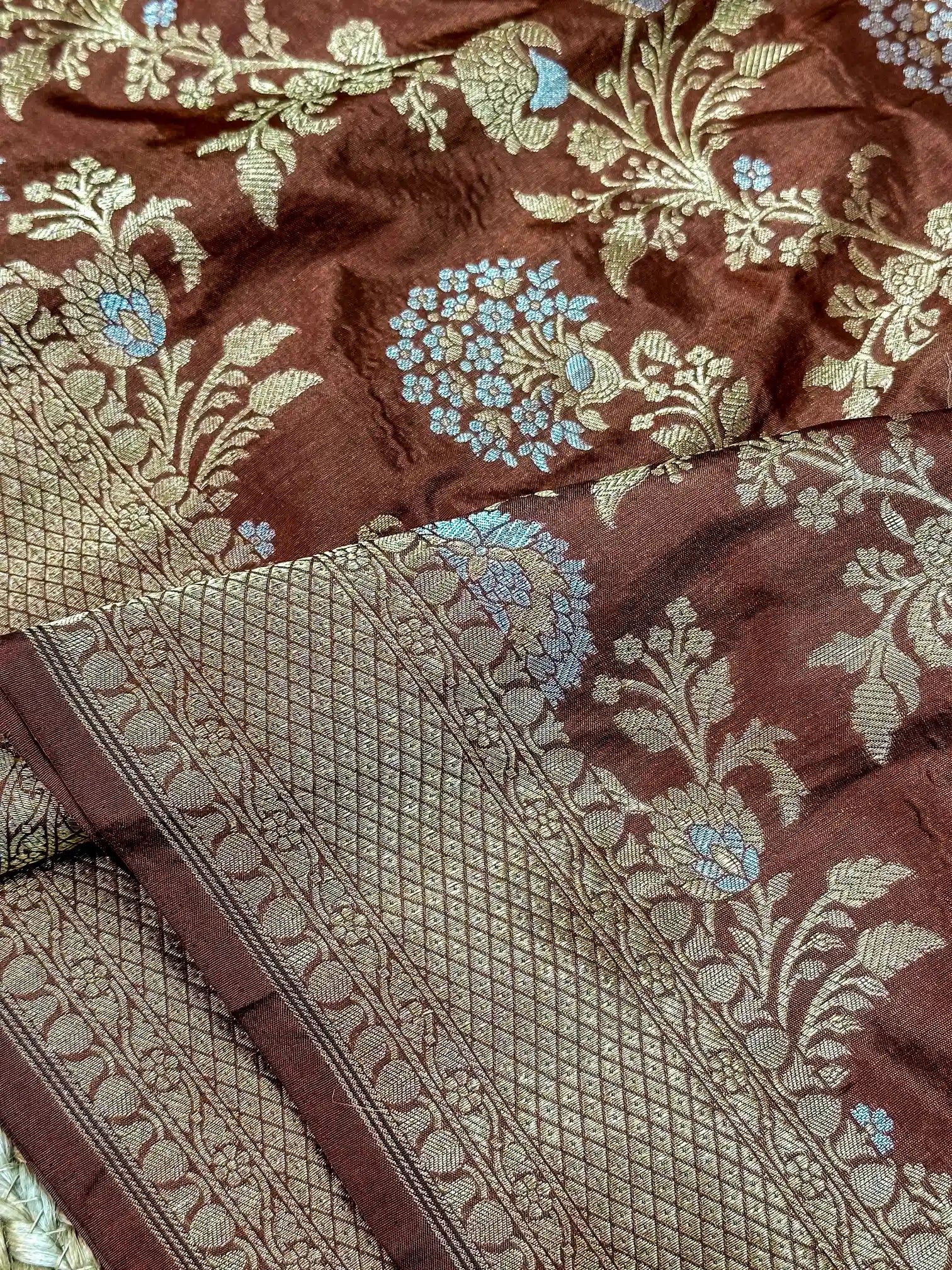 Coffee Brown Silver Zari Weave Pure Katan Silk Saree