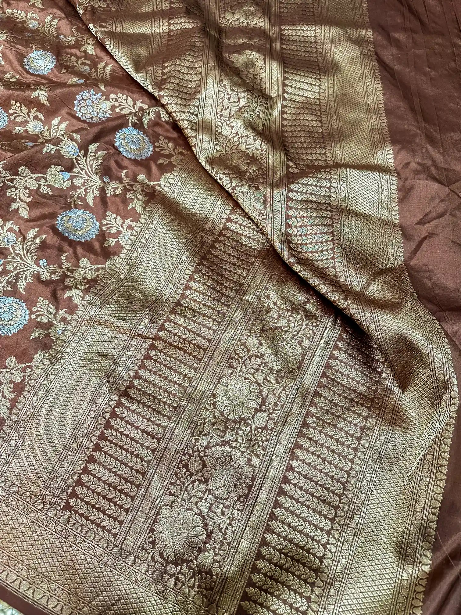Coffee Brown Silver Zari Weave Pure Katan Silk Saree