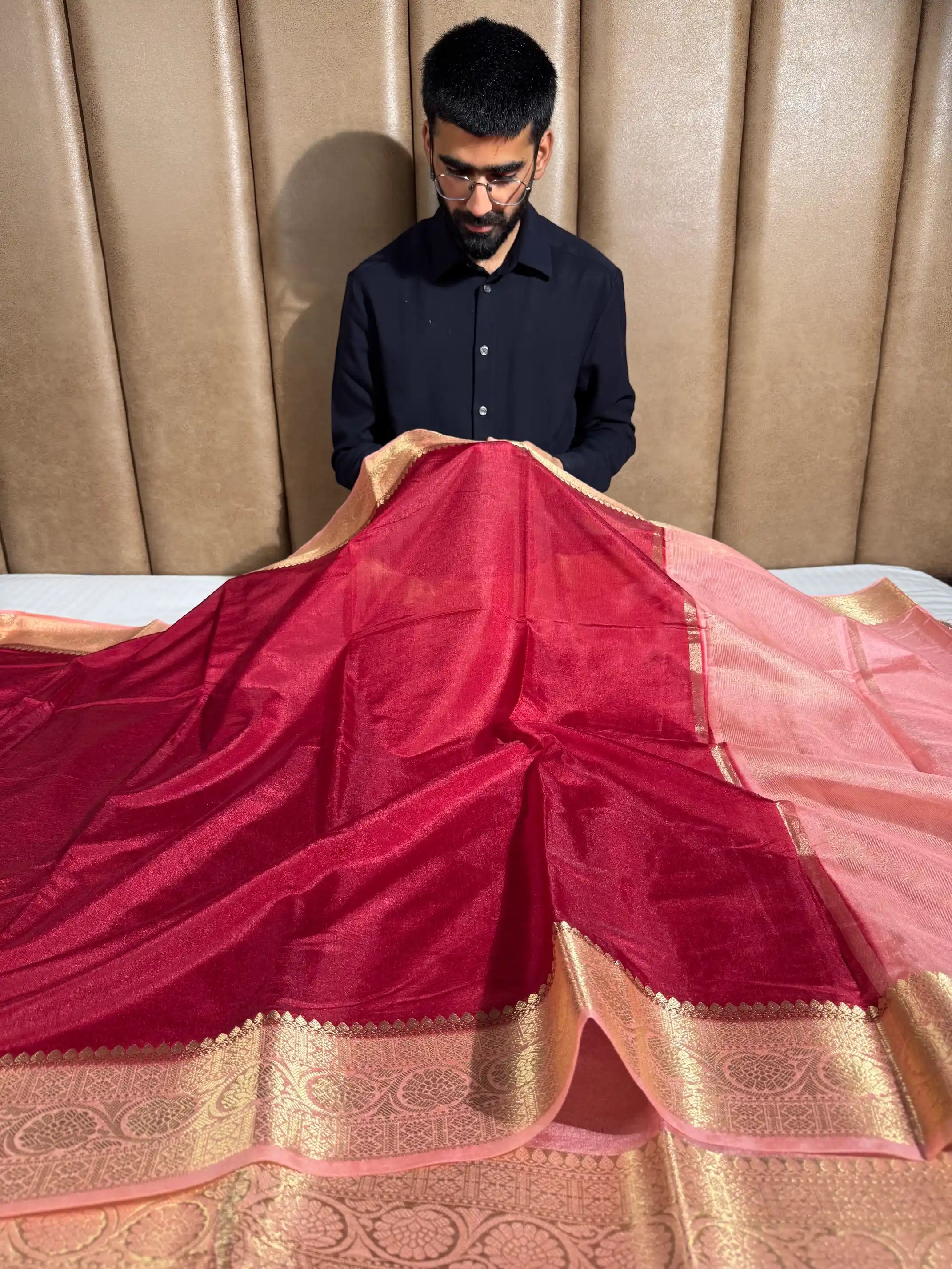 Contrast Maroon Mysore Crepe Silk Banarasi Saree