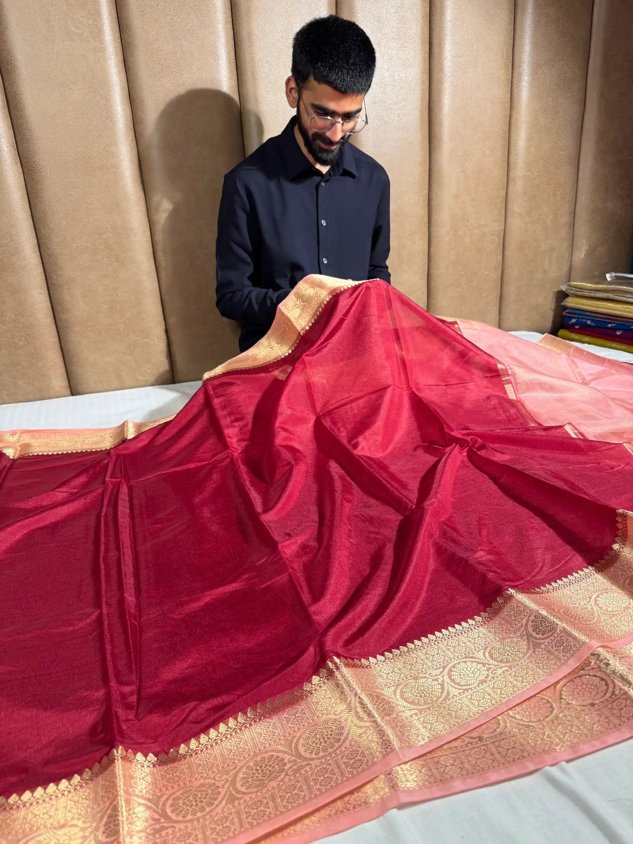 Contrast Maroon Mysore Crepe Silk Banarasi Saree