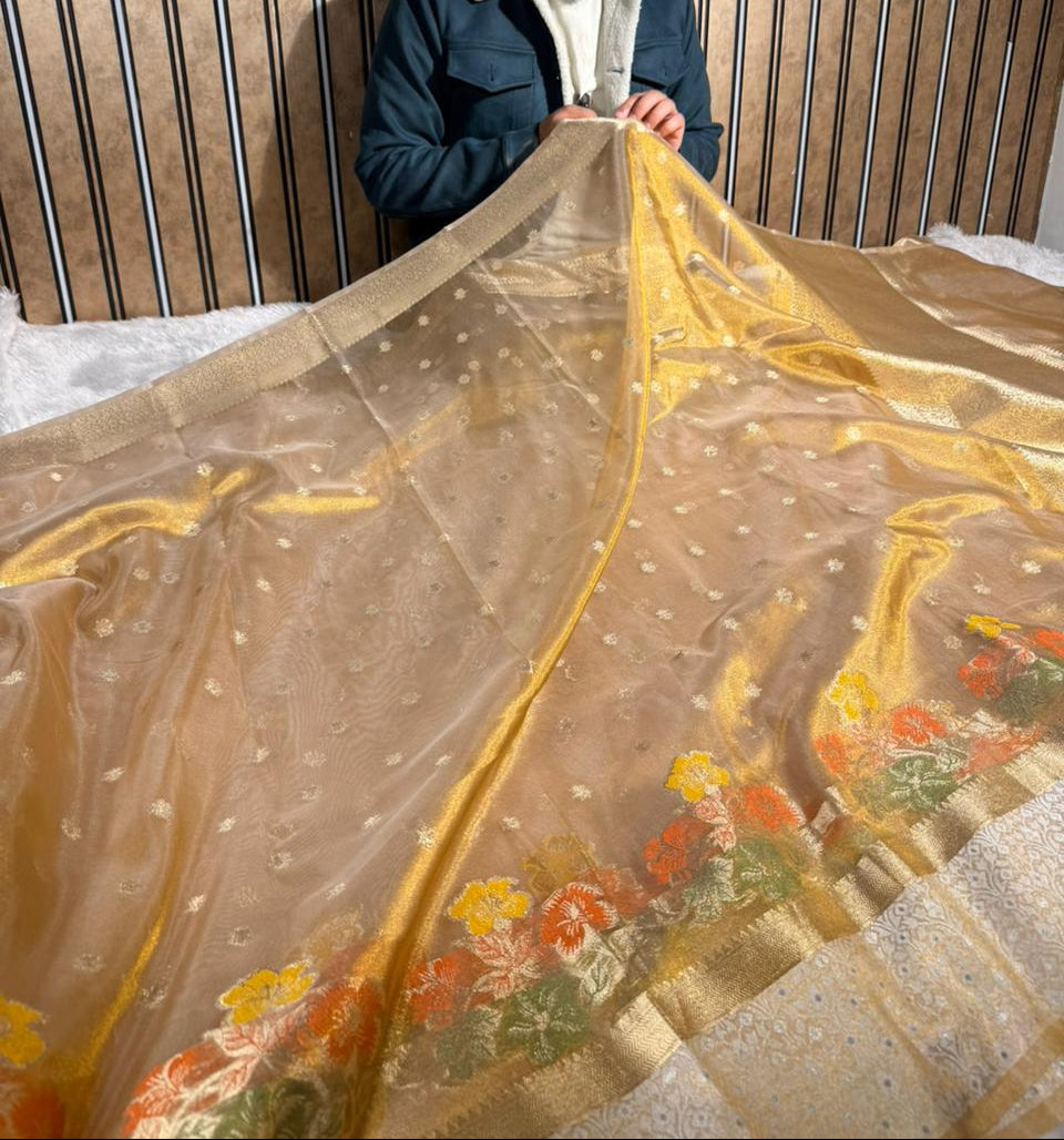 Copper Shade Tissue Silk Buti Weave Banarasi Saree