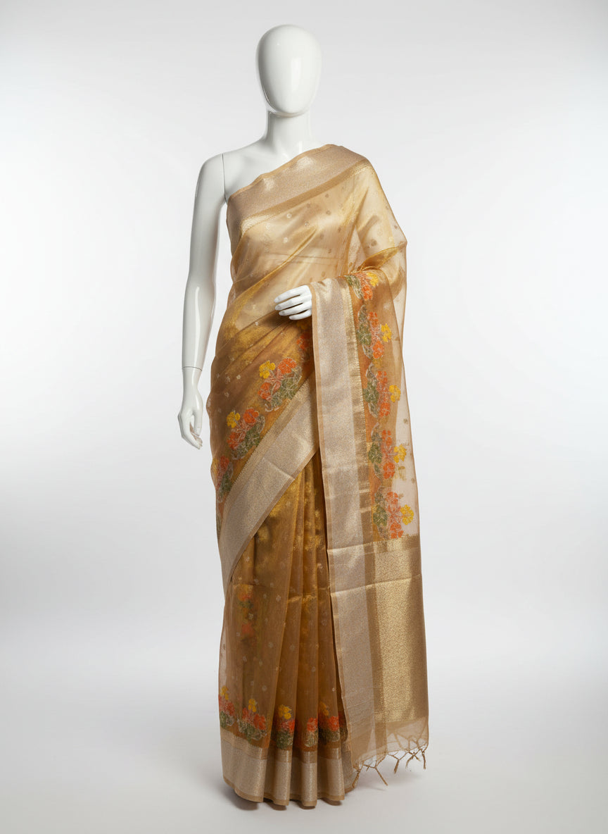 Copper Shade Tissue Silk Buti Weave Banarasi Saree