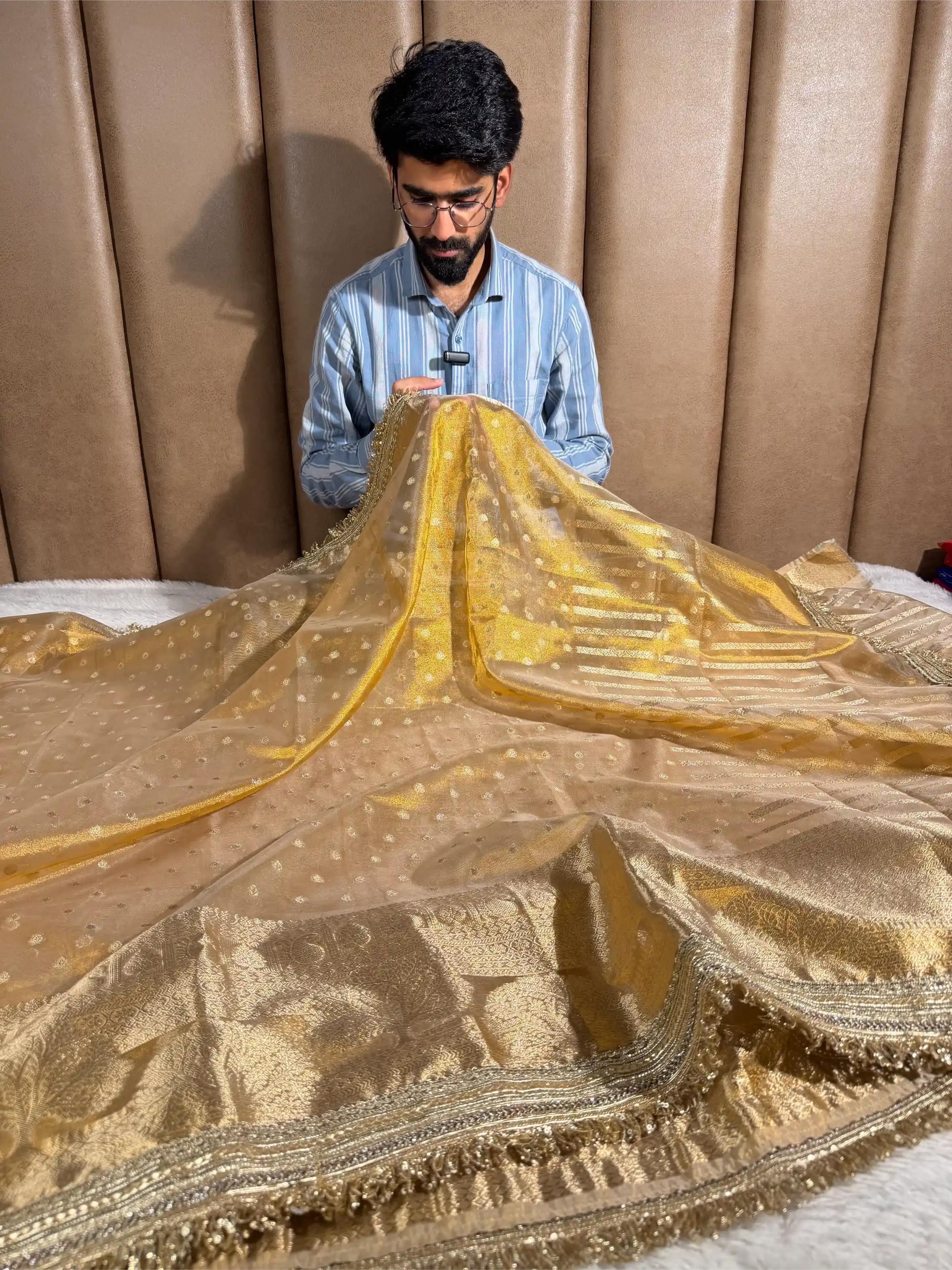 Copper Tissue Silk Eccentric Designer Lace Work Banarasi Saree