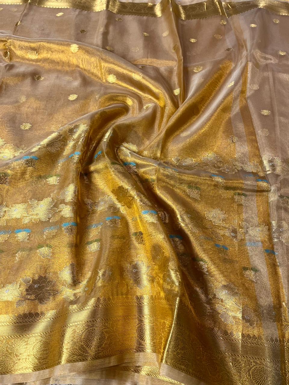 Copper Tissue Silk Floral Meenakari Weave Banarasi Saree