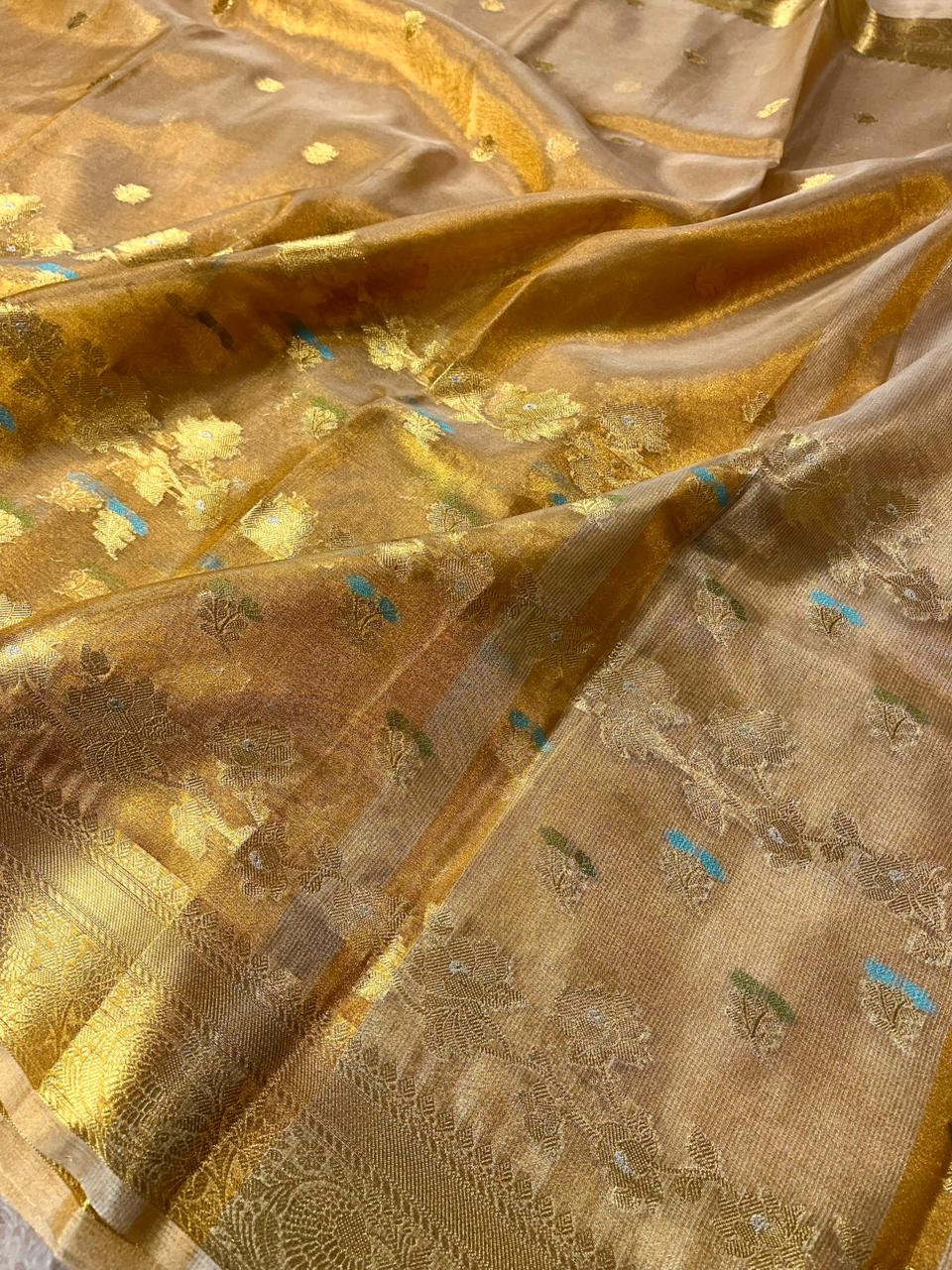 Copper Tissue Silk Floral Meenakari Weave Banarasi Saree