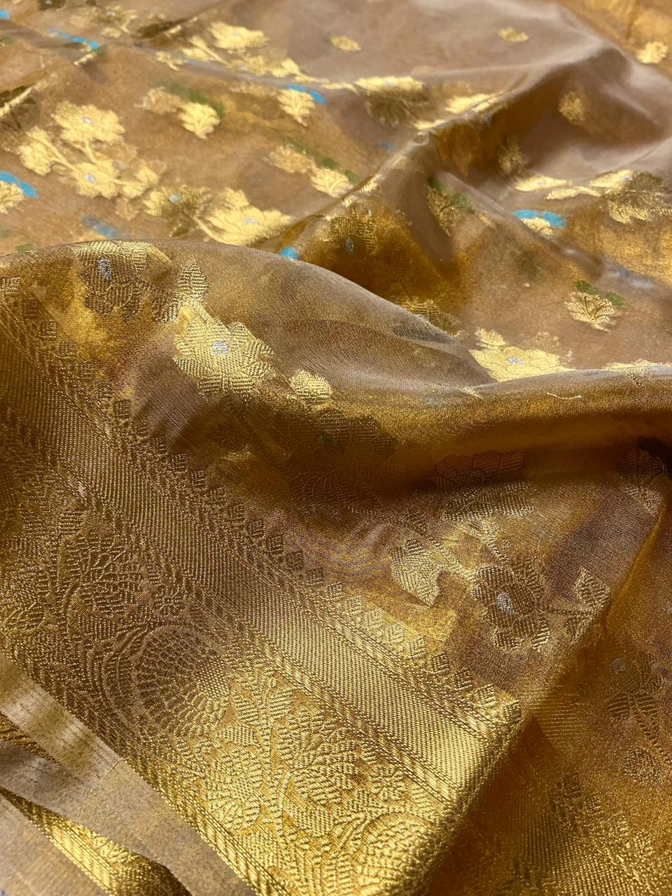 Copper Tissue Silk Floral Meenakari Weave Banarasi Saree