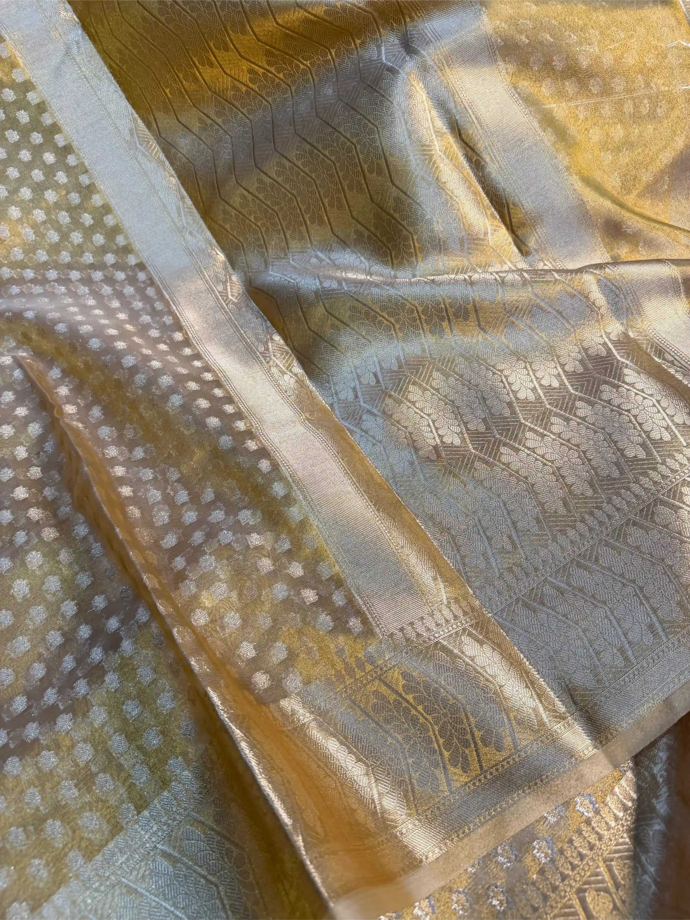 Copper Tissue Silk Khaddi Buti Banarasi Saree