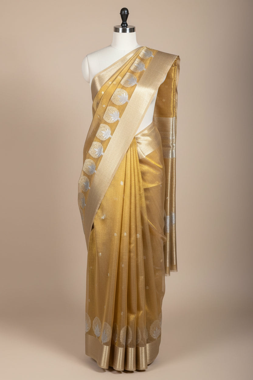 Copper Tissue Silk Meenkari Saree with rich pallu and blouse