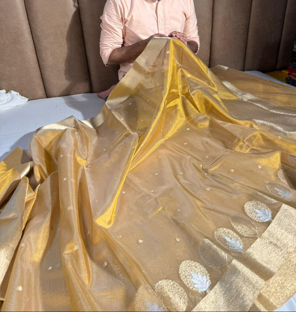 Copper Tissue Silk Saree with rich pallu and blouse