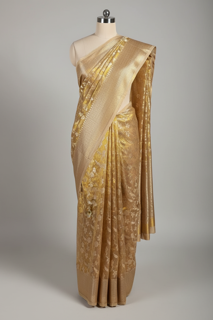 Copper Tissue Silk Saree with rich pallu and blouse