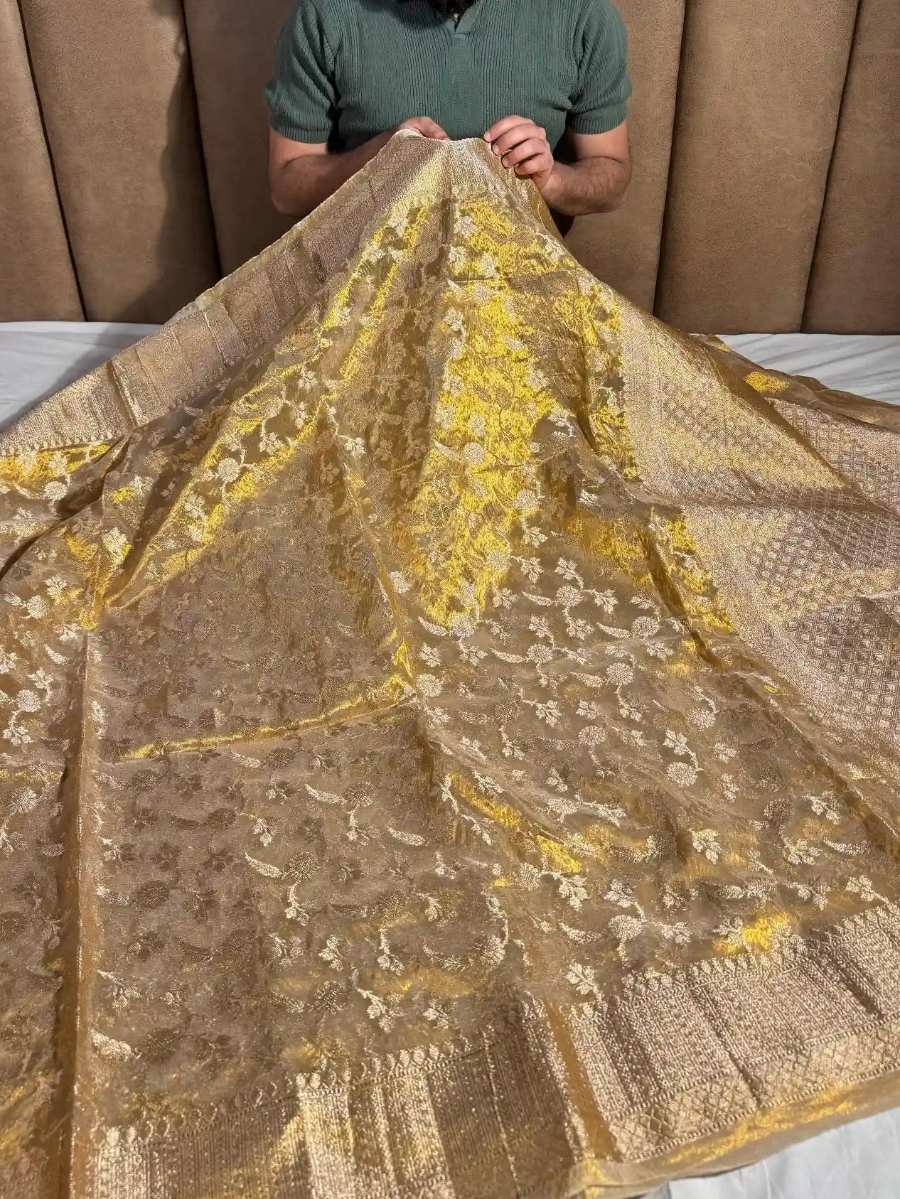 Copper Tissue Silk Saree with rich pallu and blouse