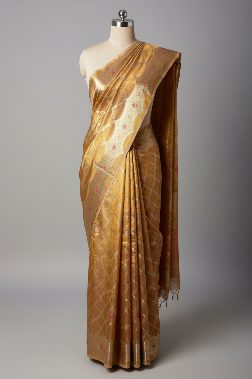 Copper Tissue Silk Stripe Weave Banarasi Saree