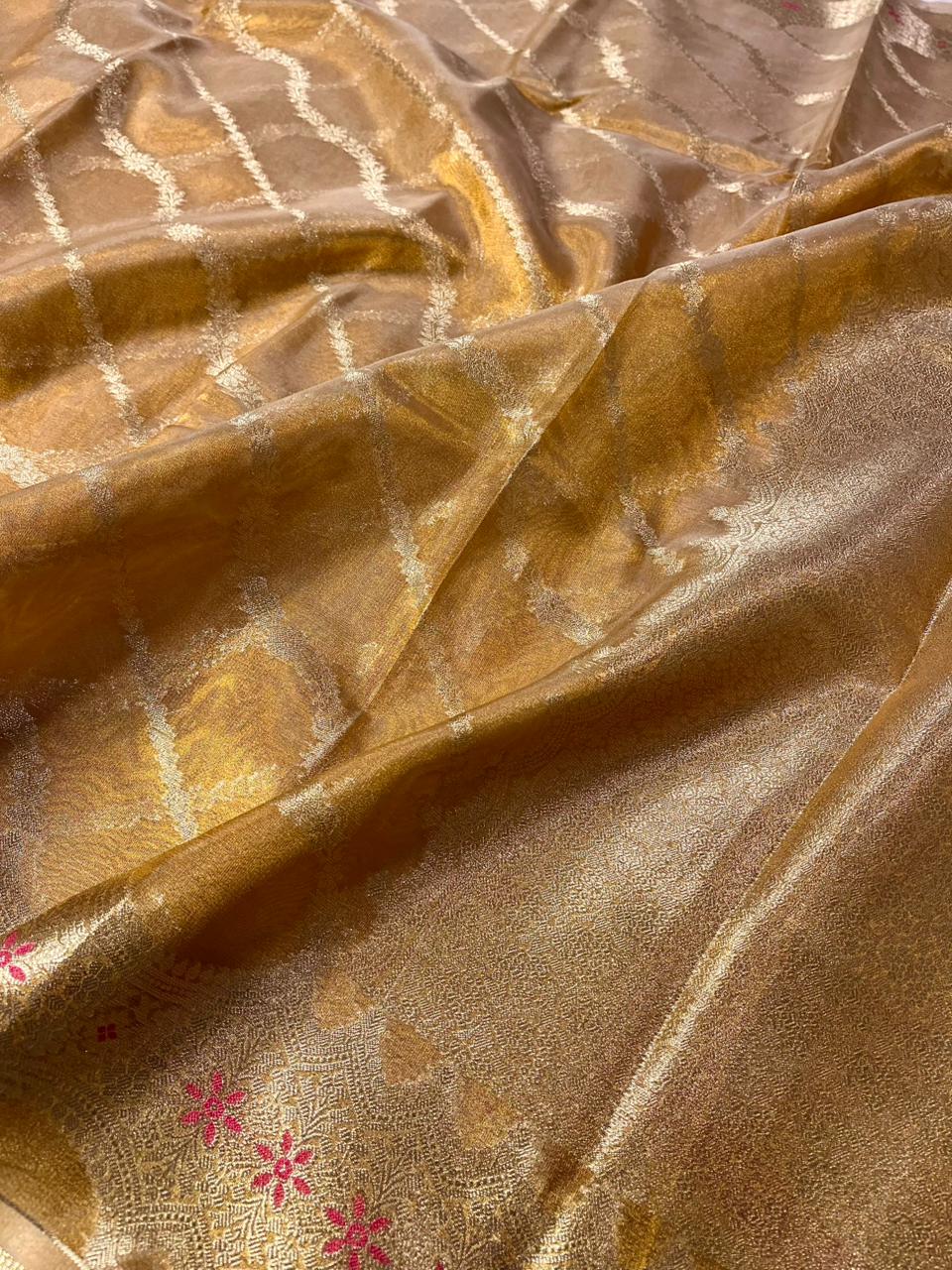 Copper Tissue Silk Stripe Weave Banarasi Saree