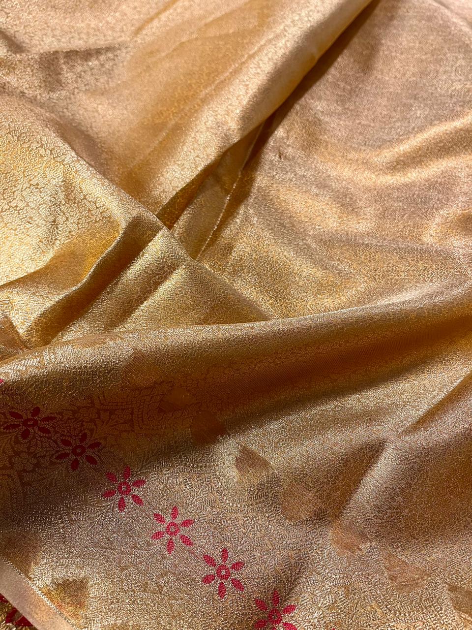 Copper Tissue Silk Stripe Weave Banarasi Saree