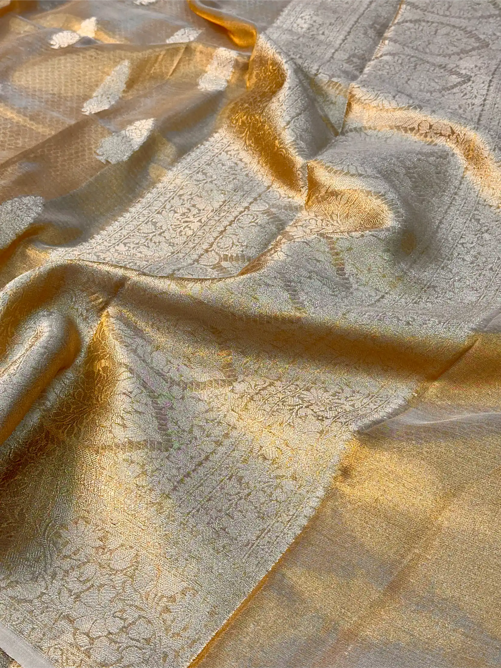 Copper Tissue Silk Traditional Buta Pattern Banarasi Saree