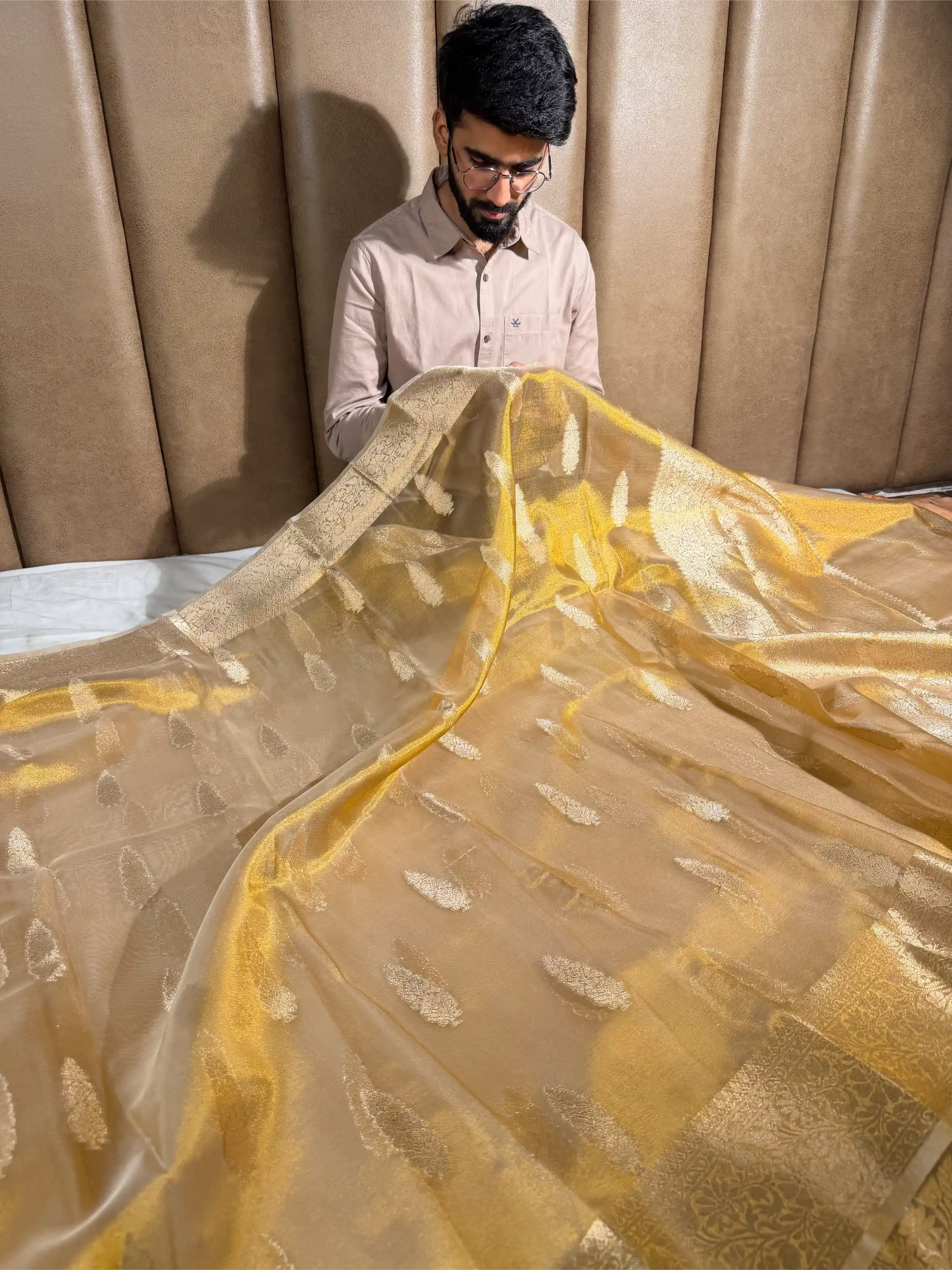 Copper Tissue Silk Traditional Buta Pattern Banarasi Saree