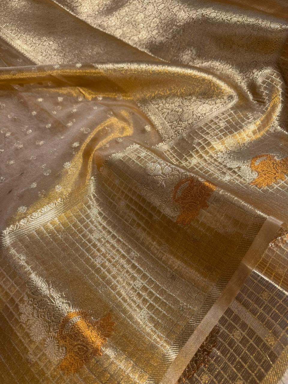 Copper Tissue Silk Traditional Buti Banarasi Saree