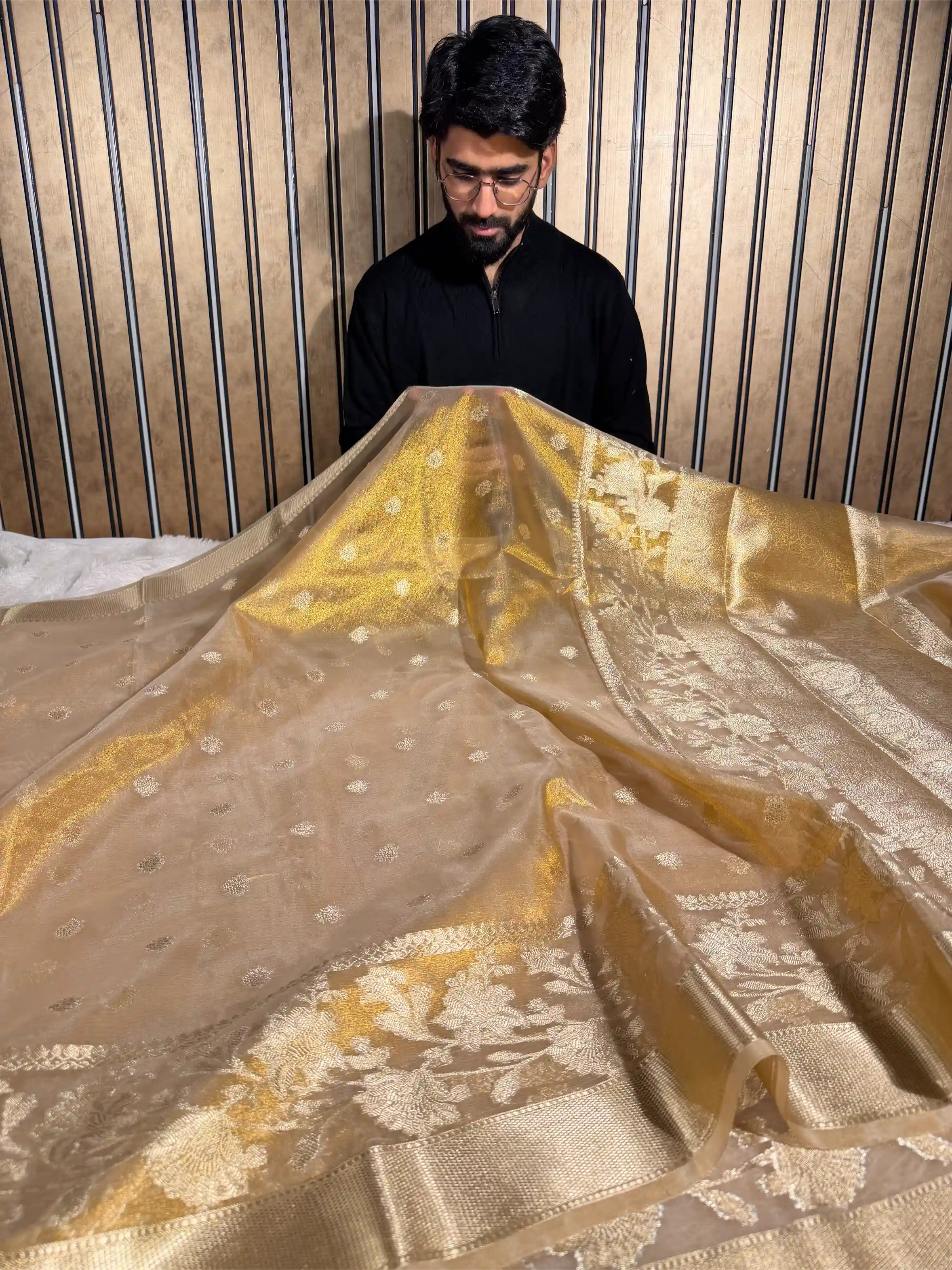 Copper Tissue Silk Traditional Buti Weave Banarasi Saree