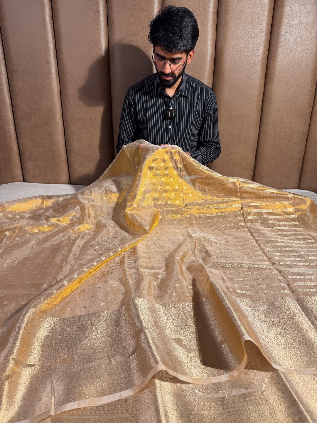 Copper Tissue Silk Zari Buti Weave Banarasi Saree