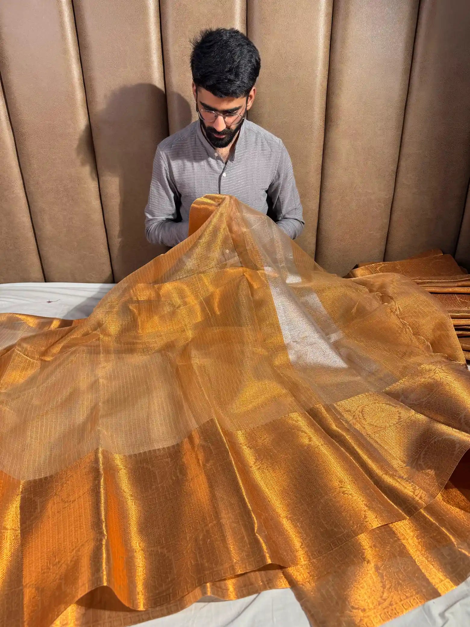 Copper Zari Kota Tissue Silk Banarasi Saree