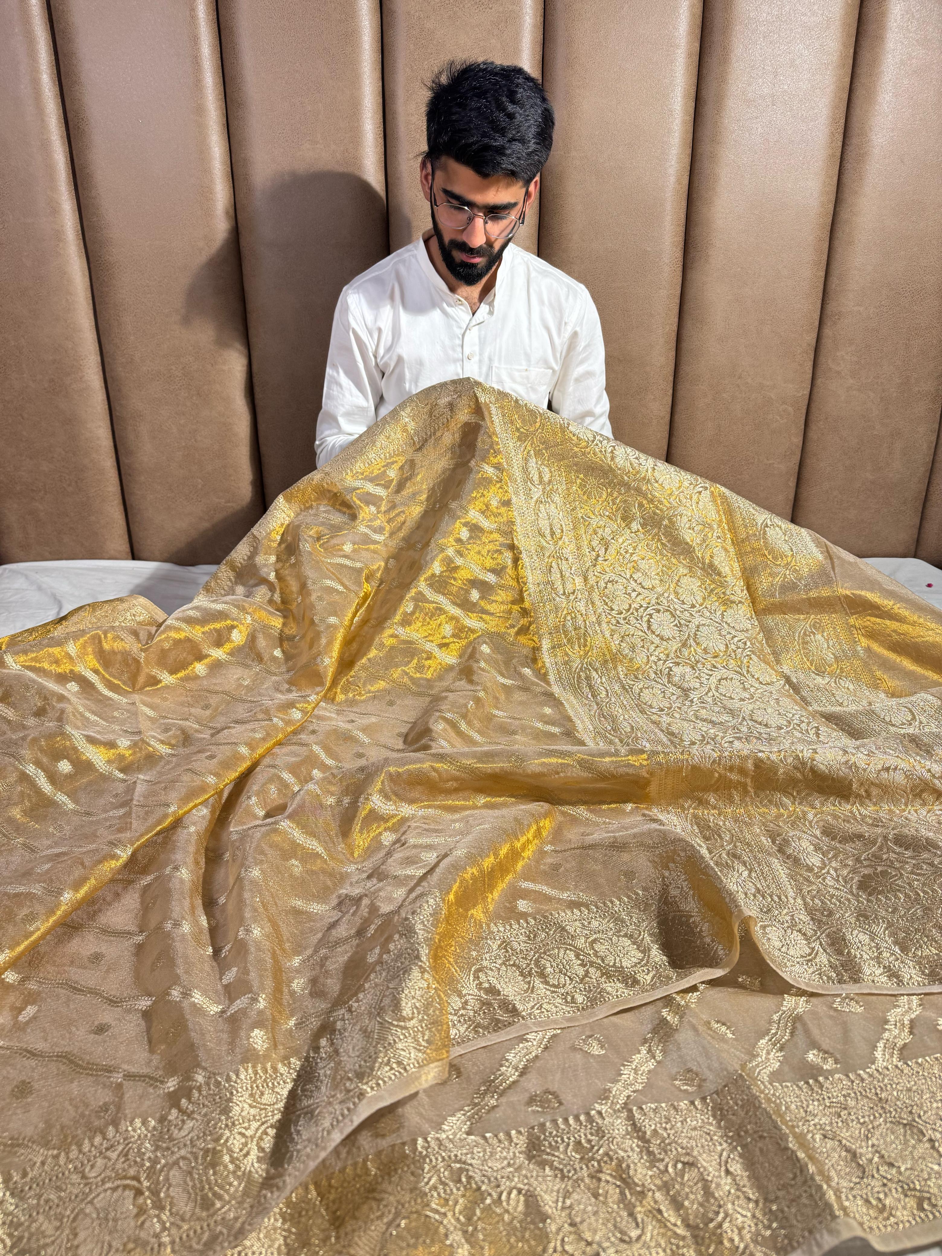 Copper Tissue Silk Saree with rich pallu and blouse