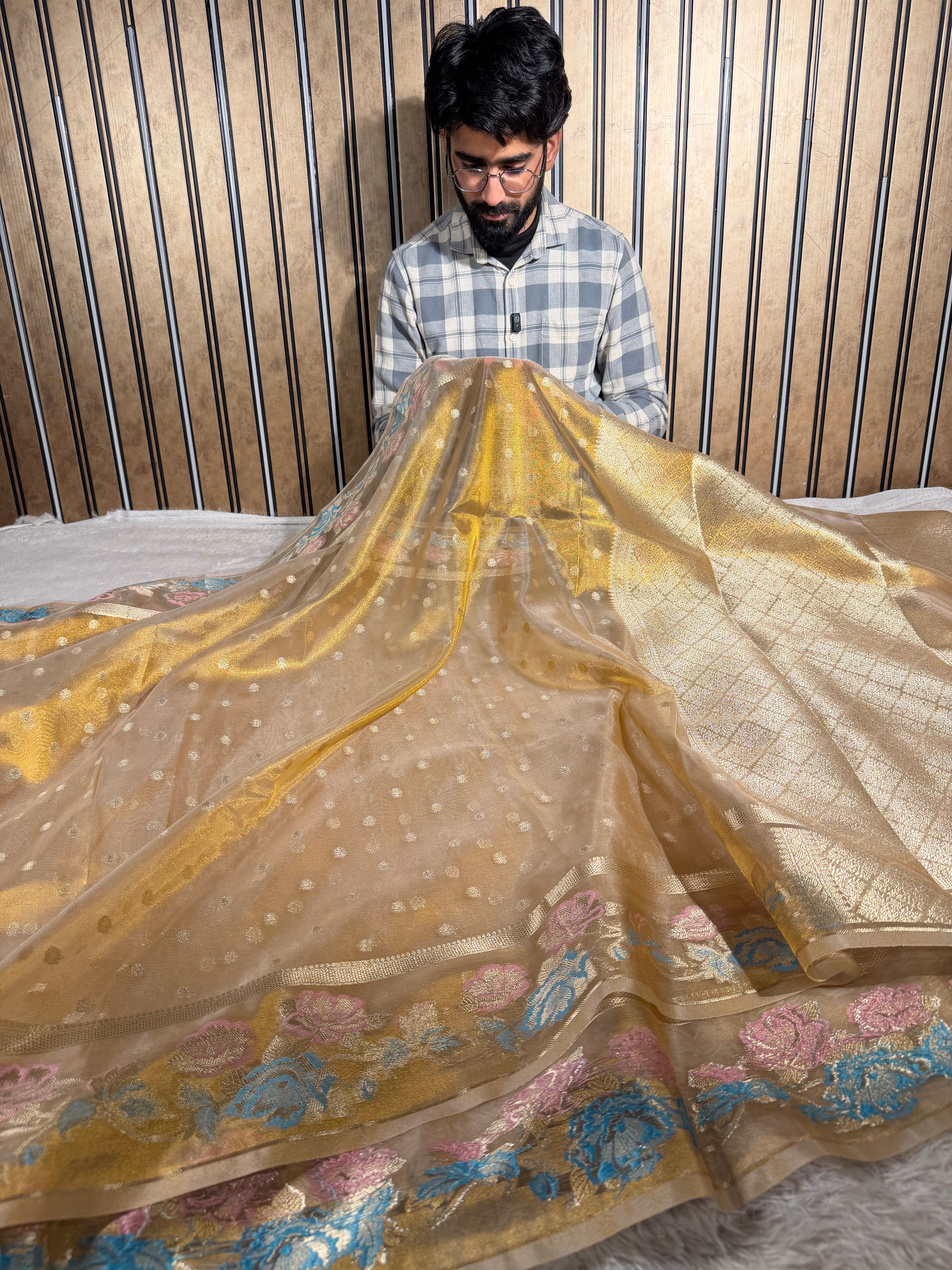 Copper Tissue Silk Tilfi Meenakari Banarasi Saree