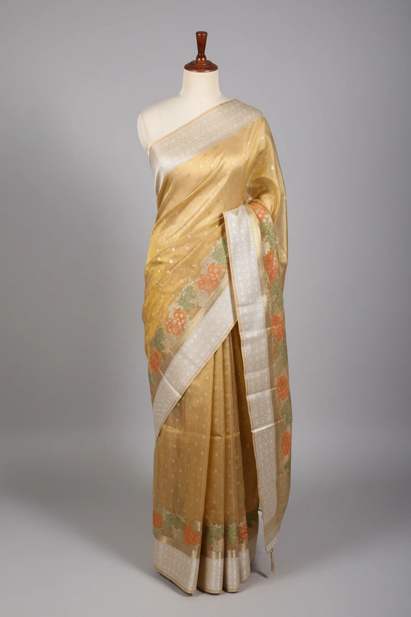 Copper Tissue Silk Weave Meenakari Banarasi Saree