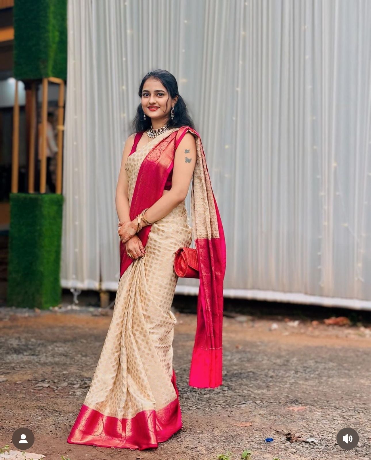 Cream Warm Silk Zari Buti Banarasi Saree