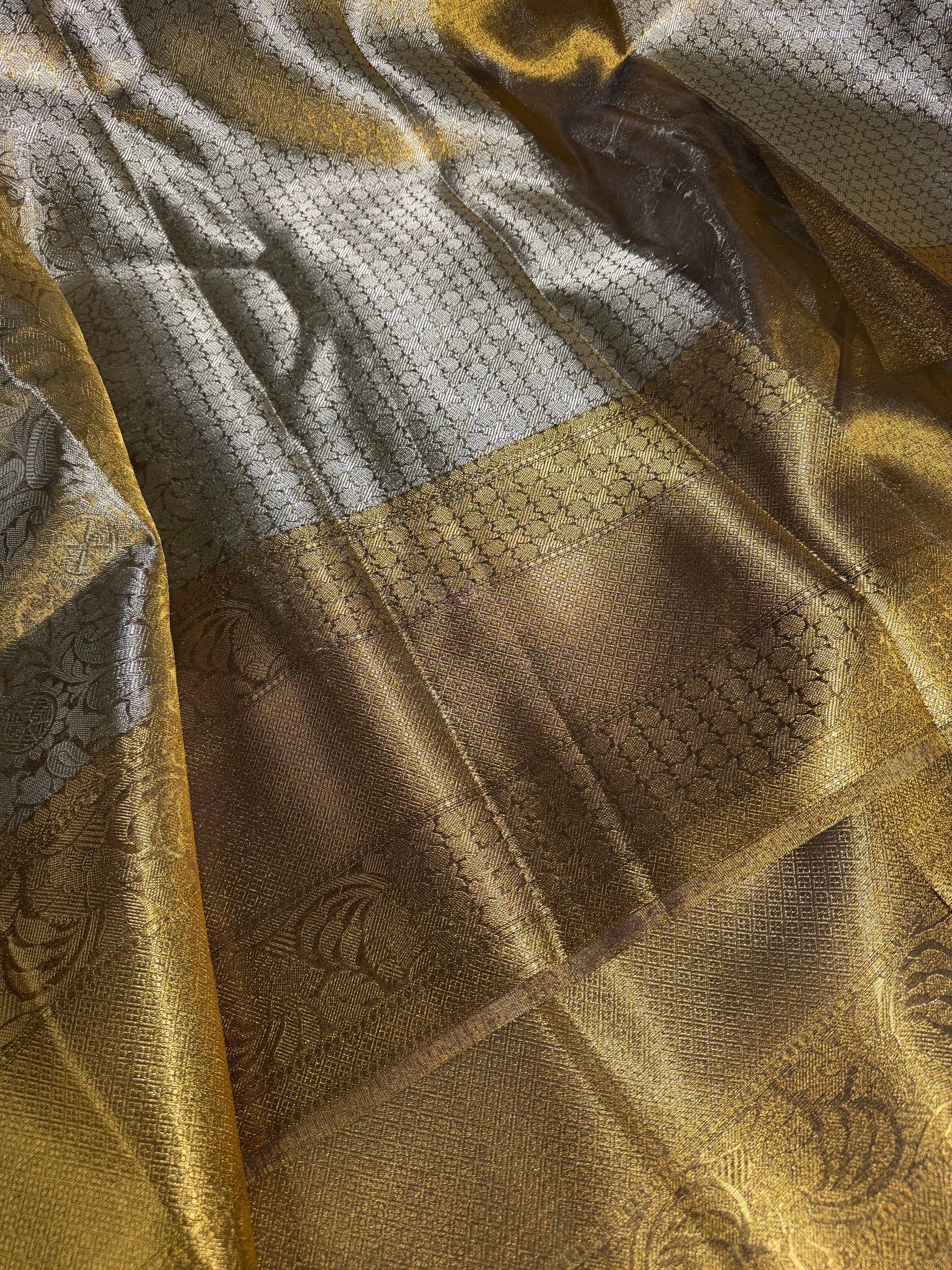 Copper Gold Kanjivaram Embossed Tissue Saree