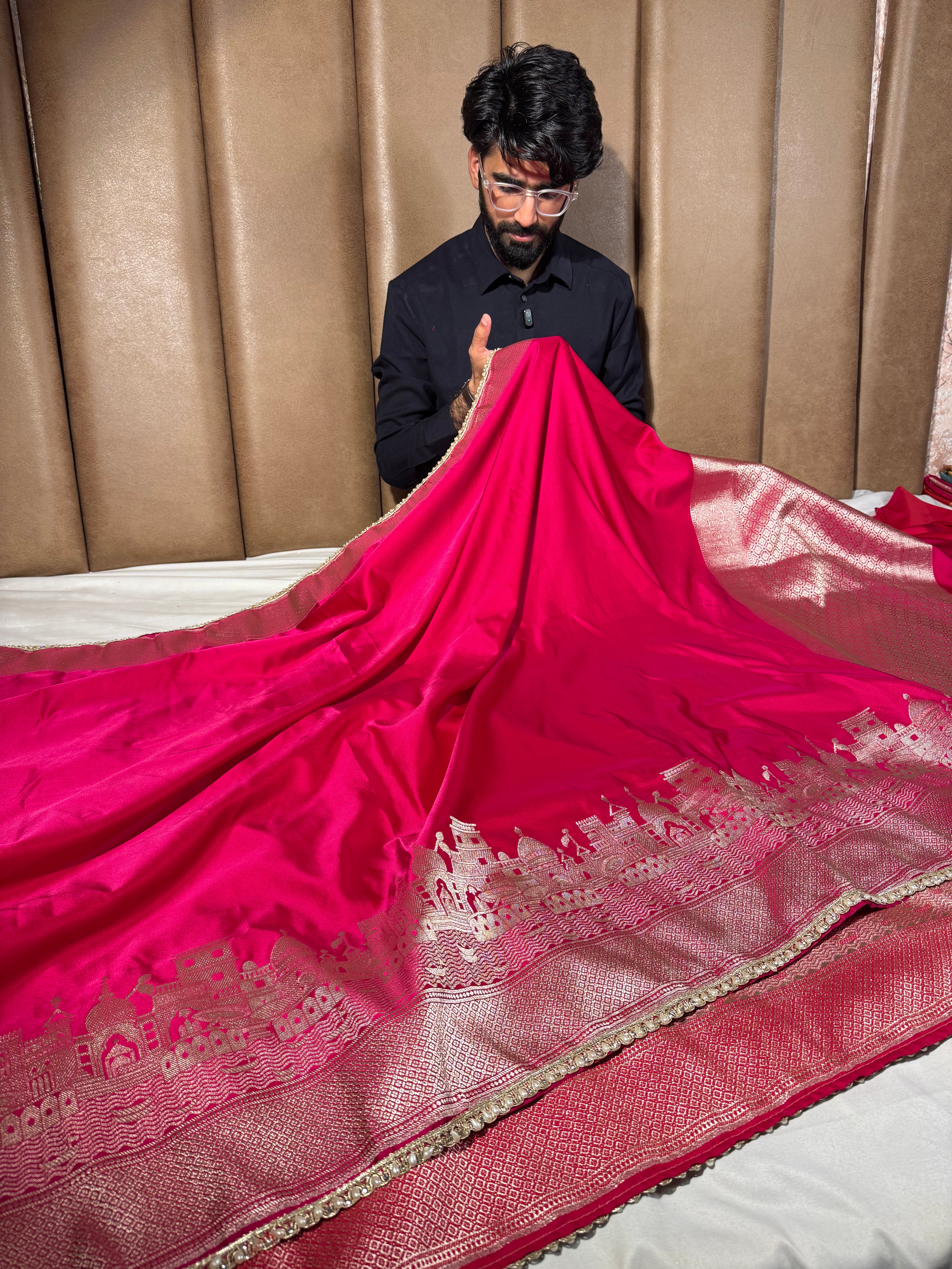 Ghats Of Banaras Rani Pink Mashru Katan Silk Saree