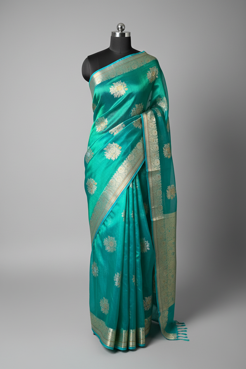 Dhoop Chaon Kora Tissue Silk Banarasi Saree