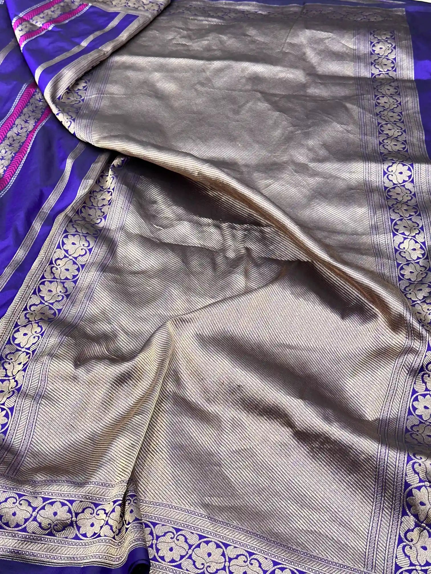 Dark Blue Pure Katan Silk Banarasi Saree with Intricate Meenakari