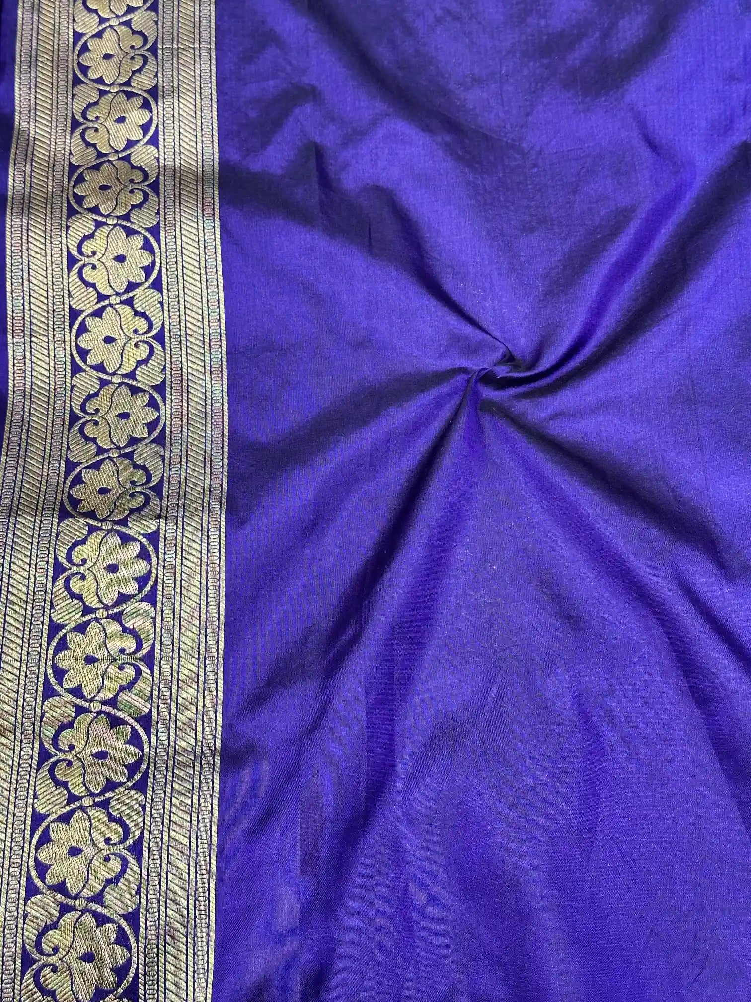 Dark Blue Pure Katan Silk Banarasi Saree with Intricate Meenakari