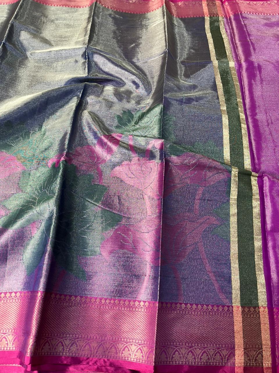 Dark Blue Tissue Silk Traditional Banarasi Saree