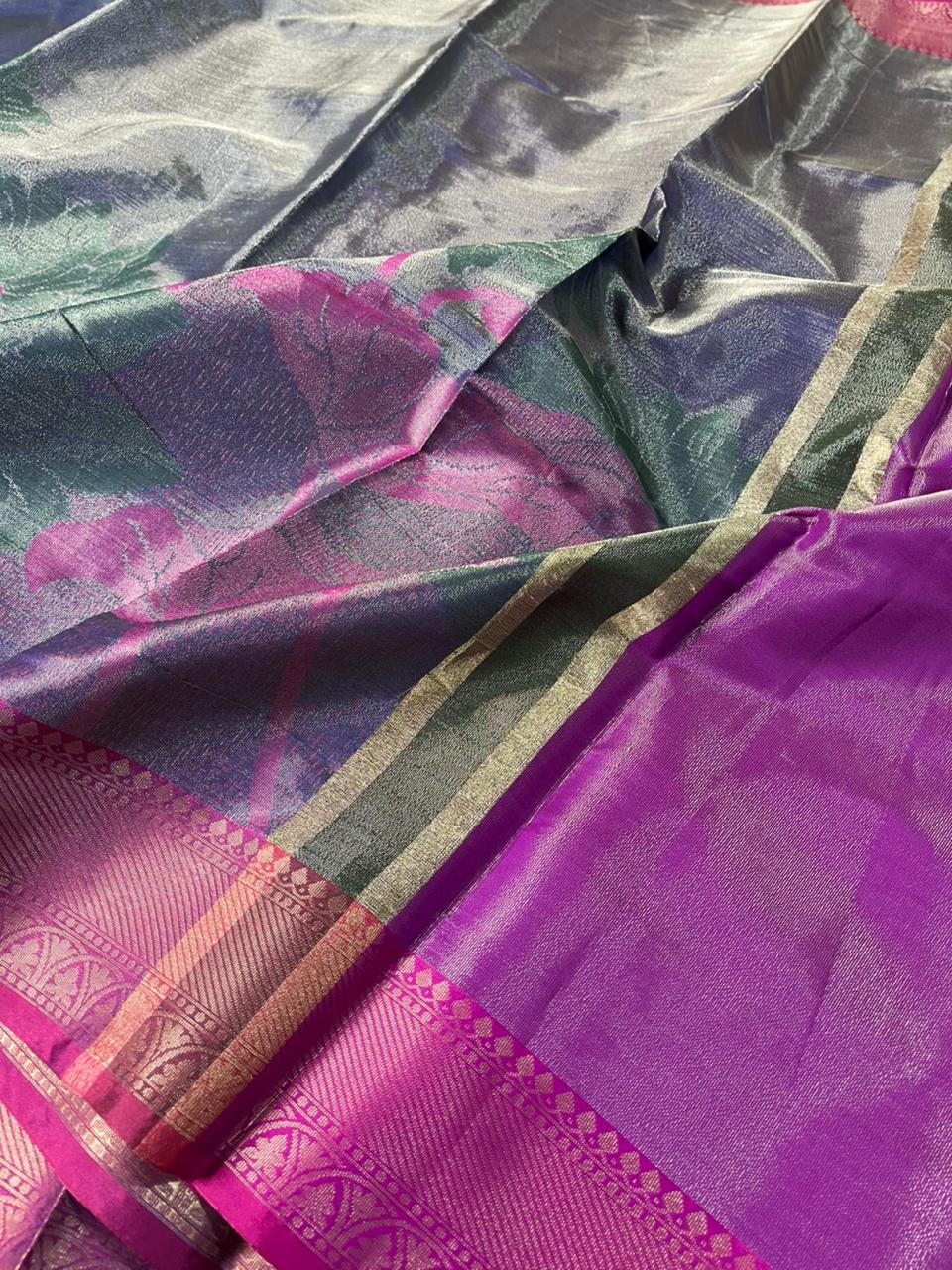 Dark Blue Tissue Silk Traditional Banarasi Saree