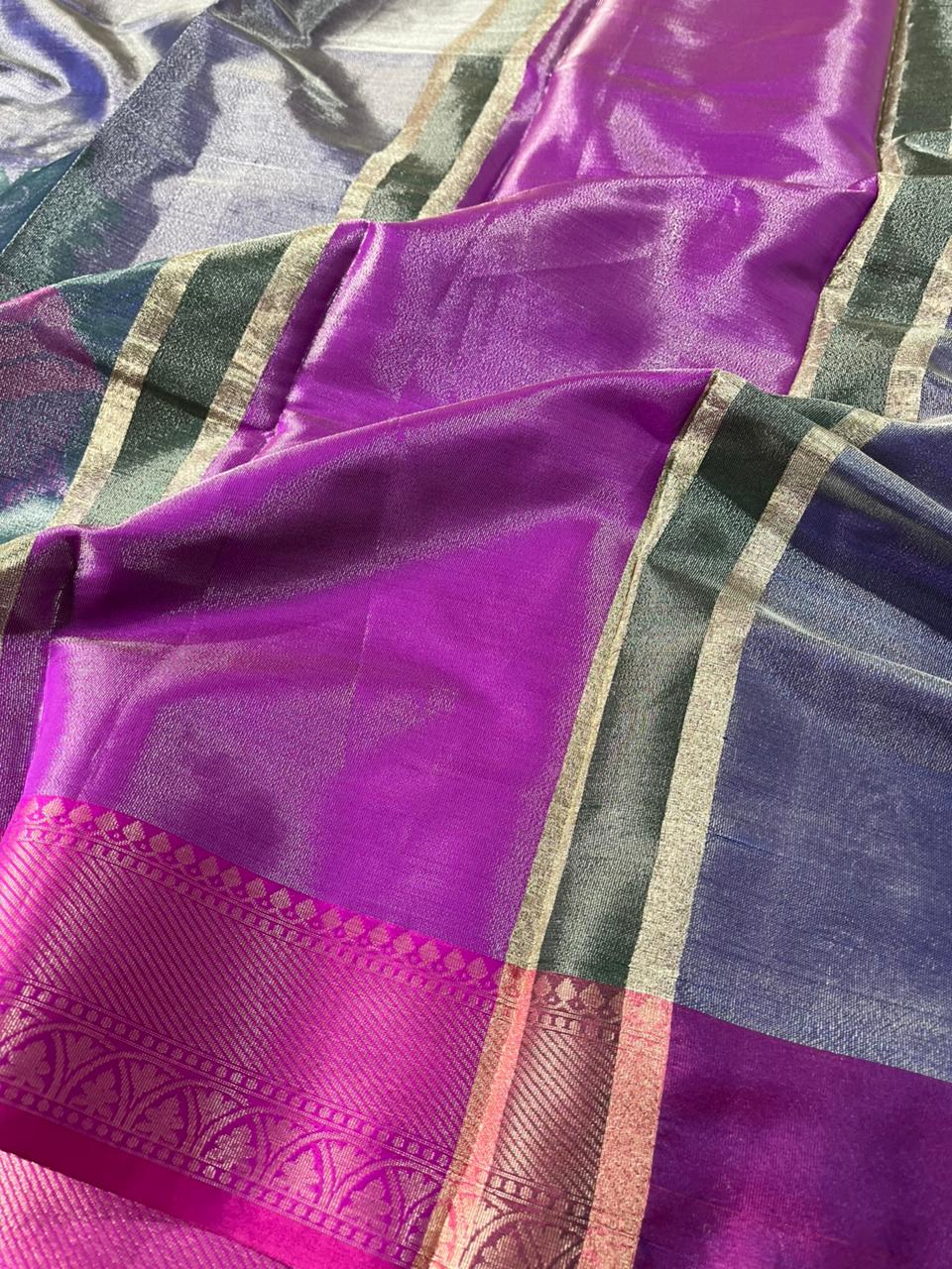 Dark Blue Tissue Silk Traditional Banarasi Saree