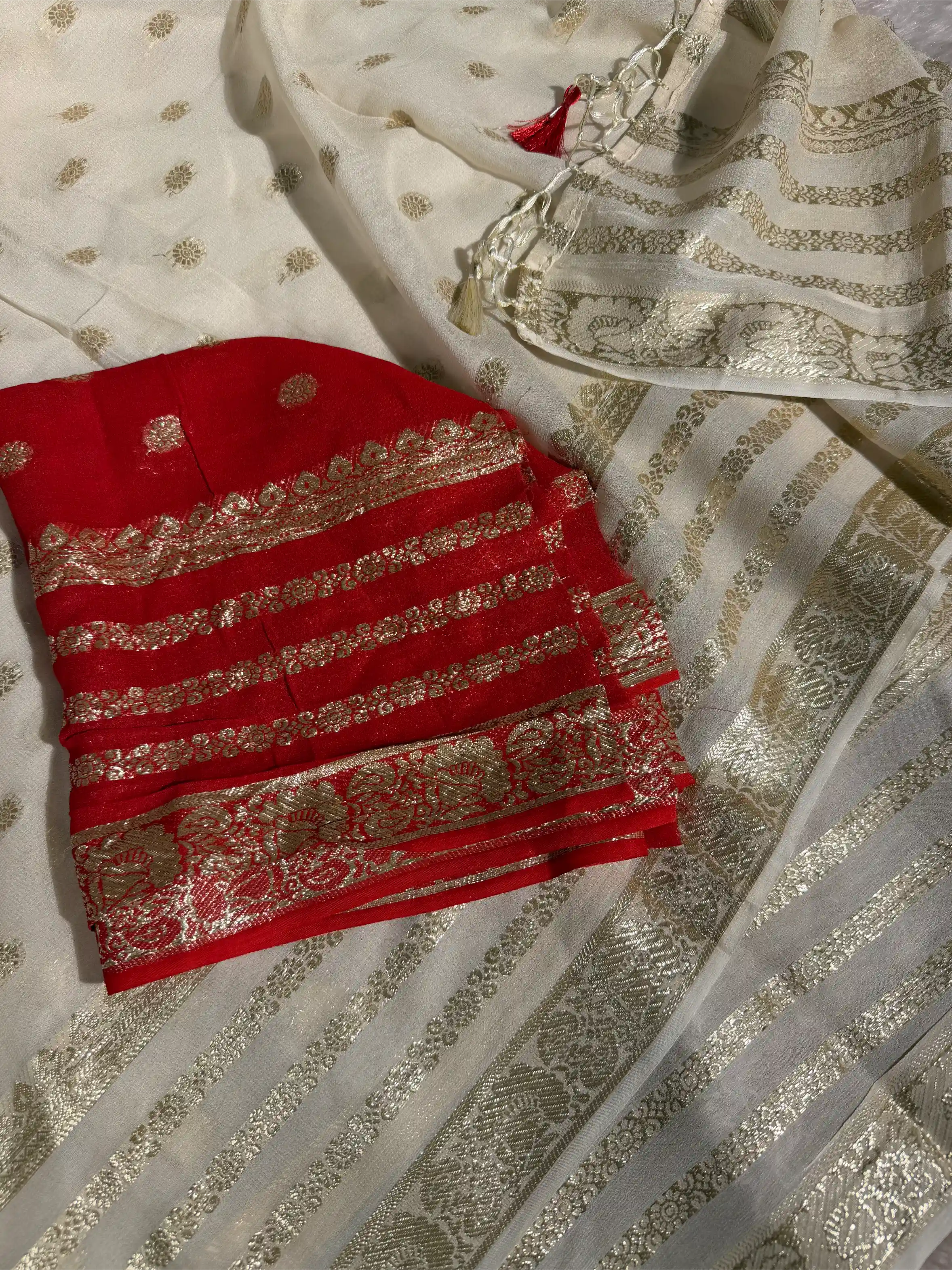 Dark Cream Viscose Georgette Silk Saree
