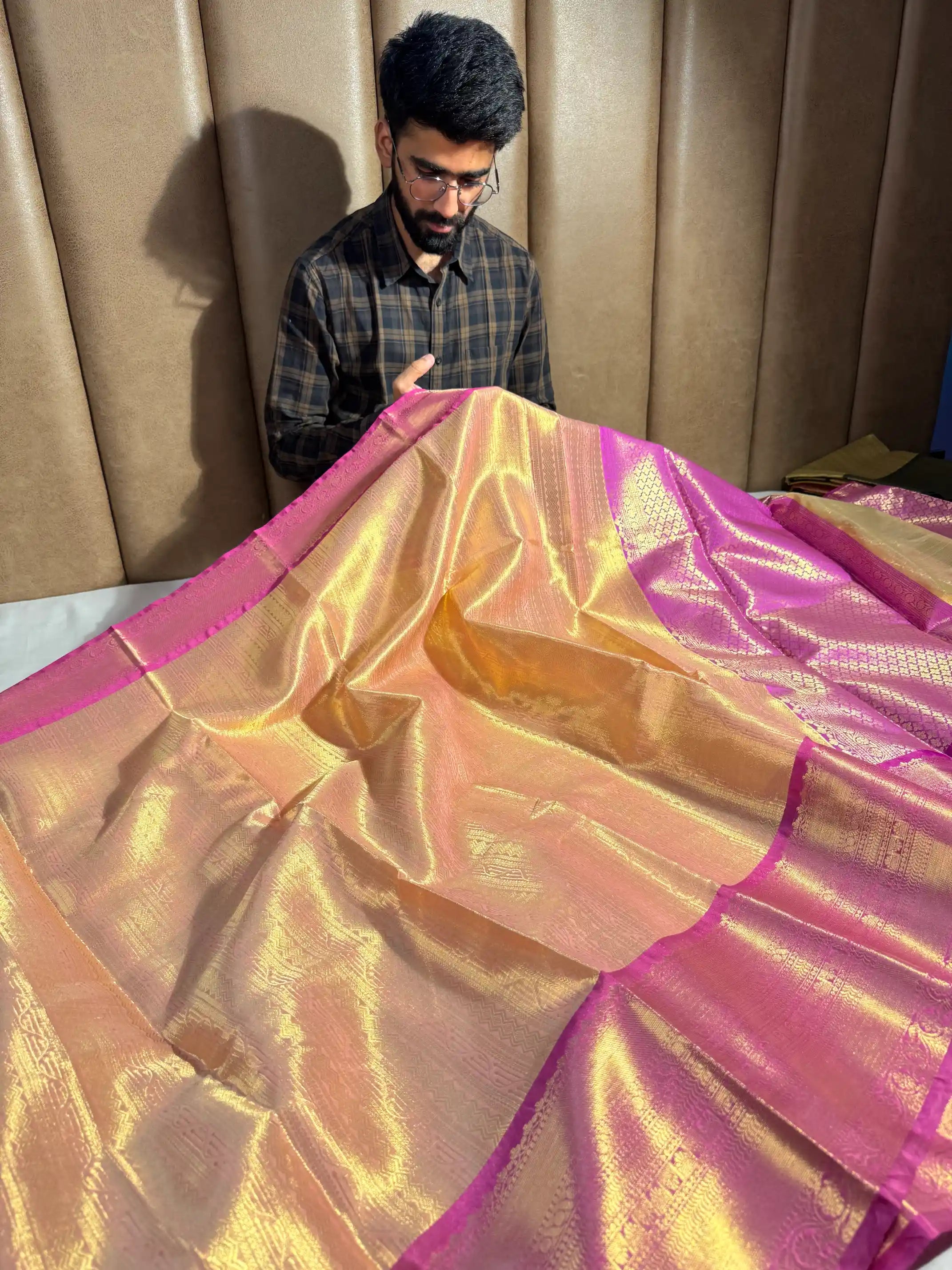Dark Gold Kanjivaram Brocade Tissue Silk Banarasi Saree