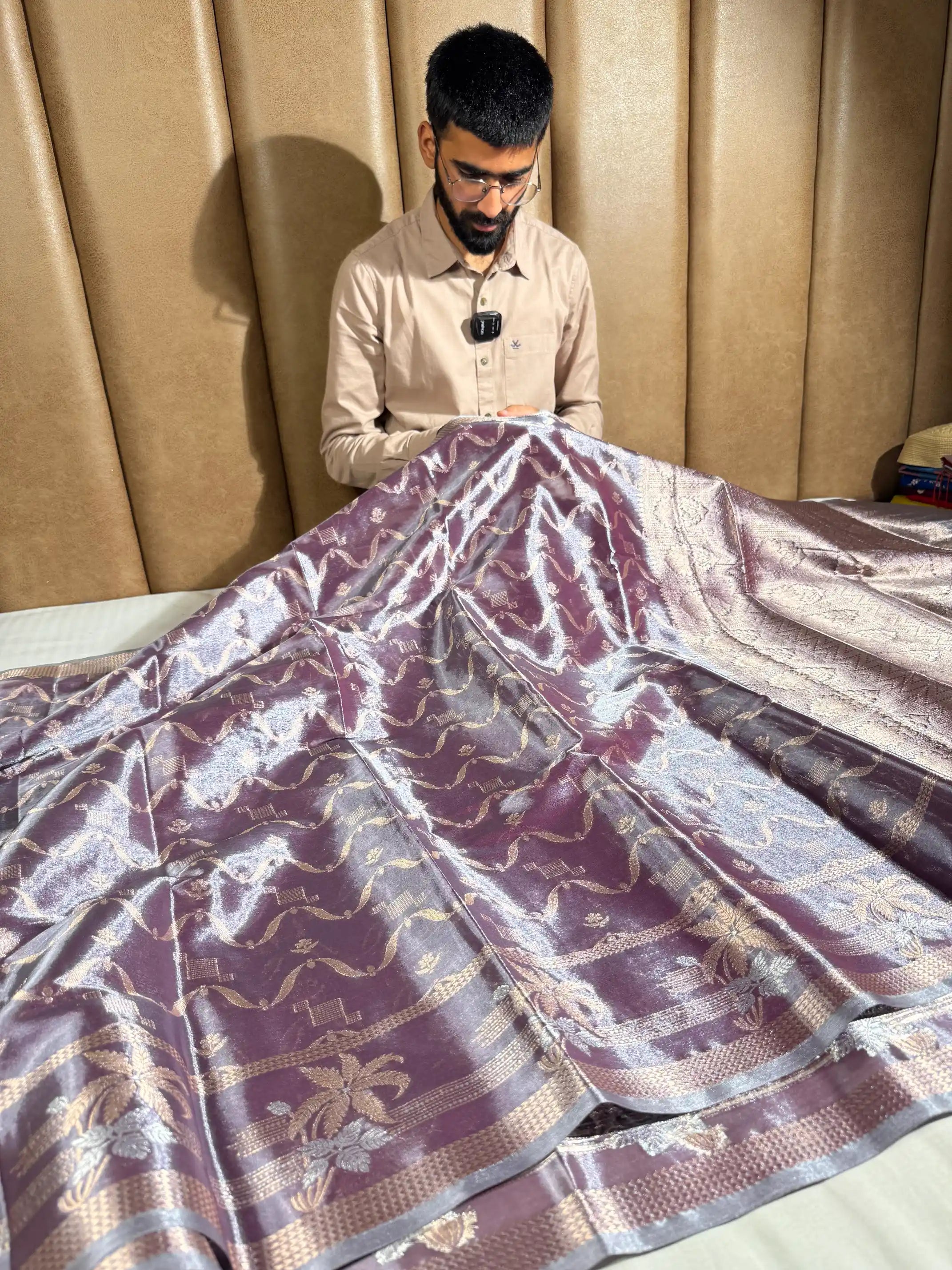 Dark Lavender Kathan Tissue Silk Banarasi Saree