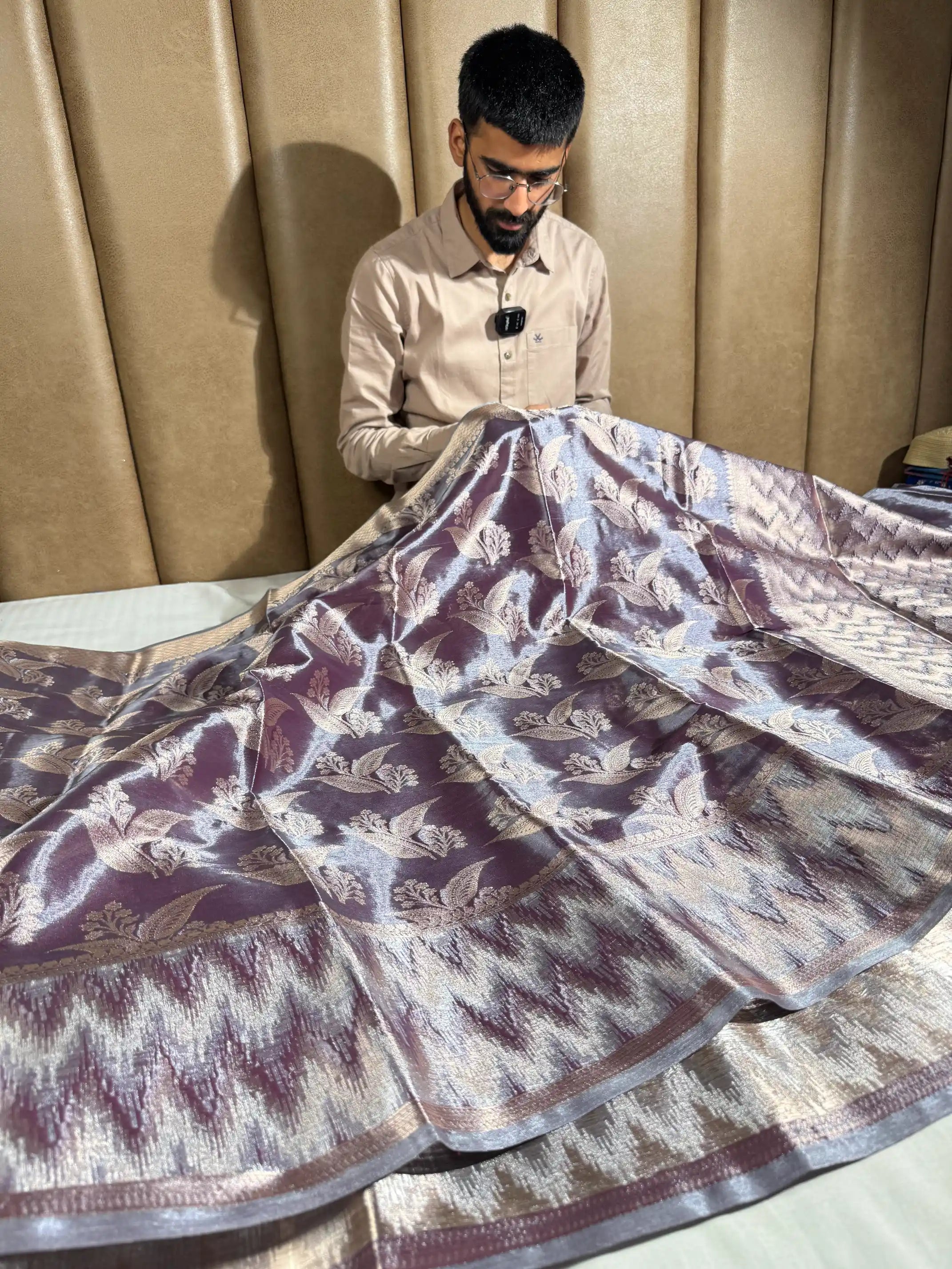Dark Lavender Kathan Tissue Silk Banarasi Saree