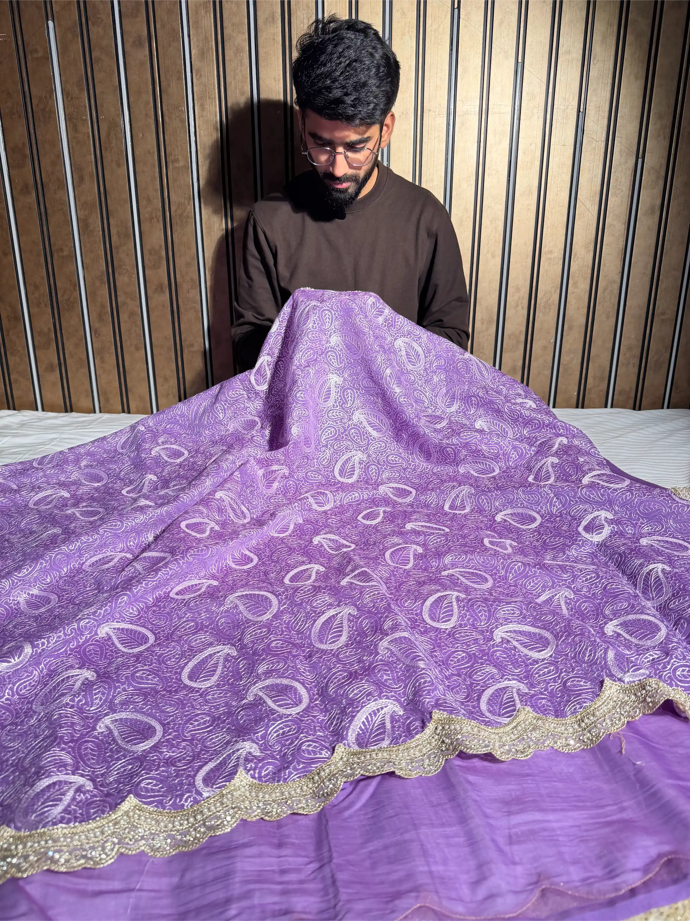 Dark Lavender Mul Chanderi Silk Chikankari Embroidered Banarasi Saree