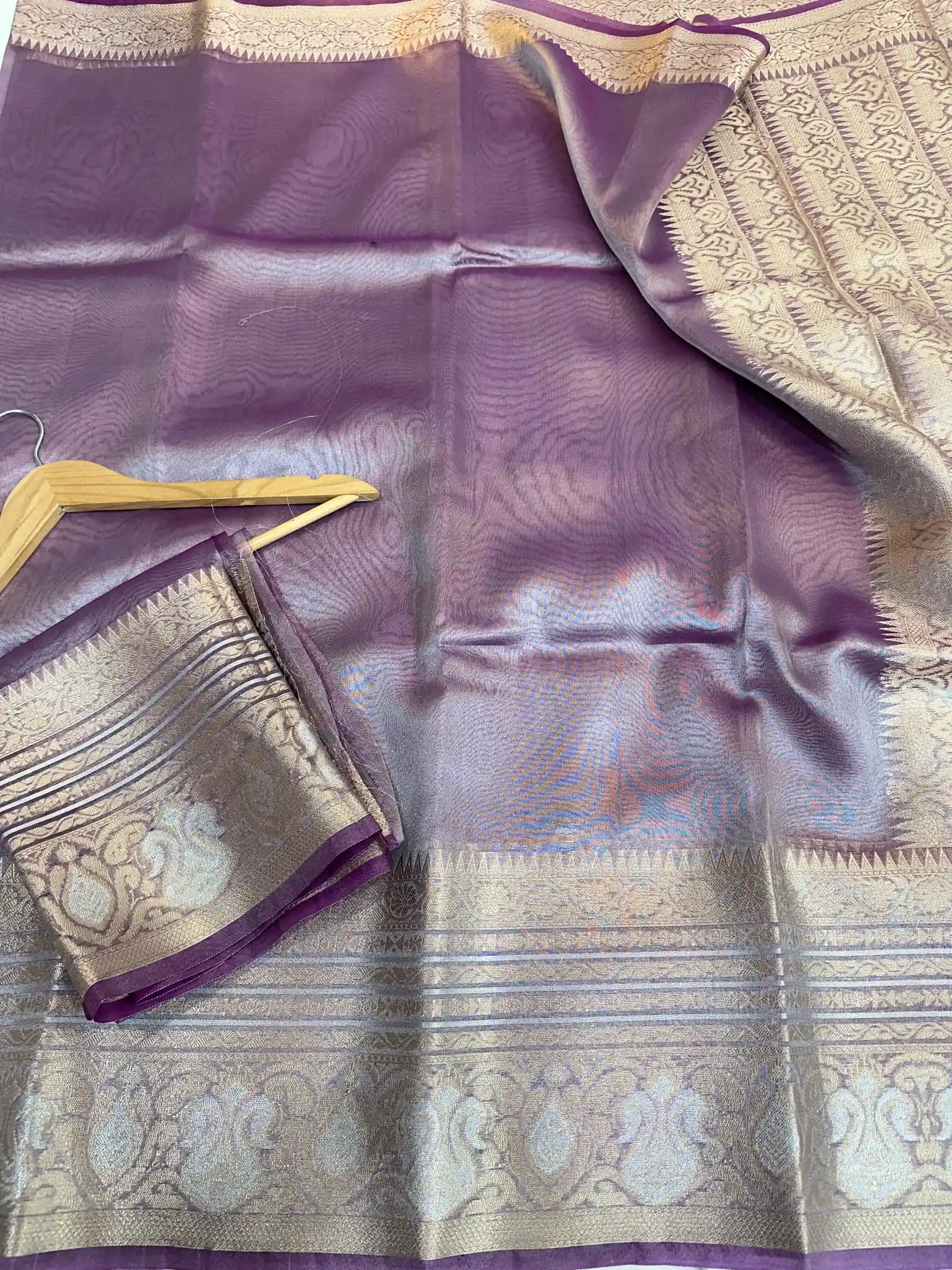 Dark Metallic Lavender Glass Tissue Silk Banarasi Saree