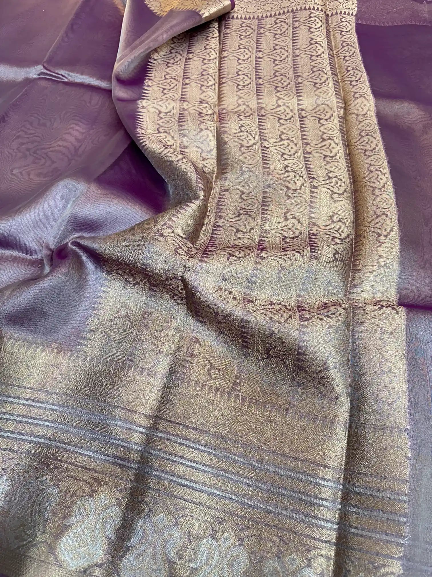 Dark Metallic Lavender Glass Tissue Silk Banarasi Saree