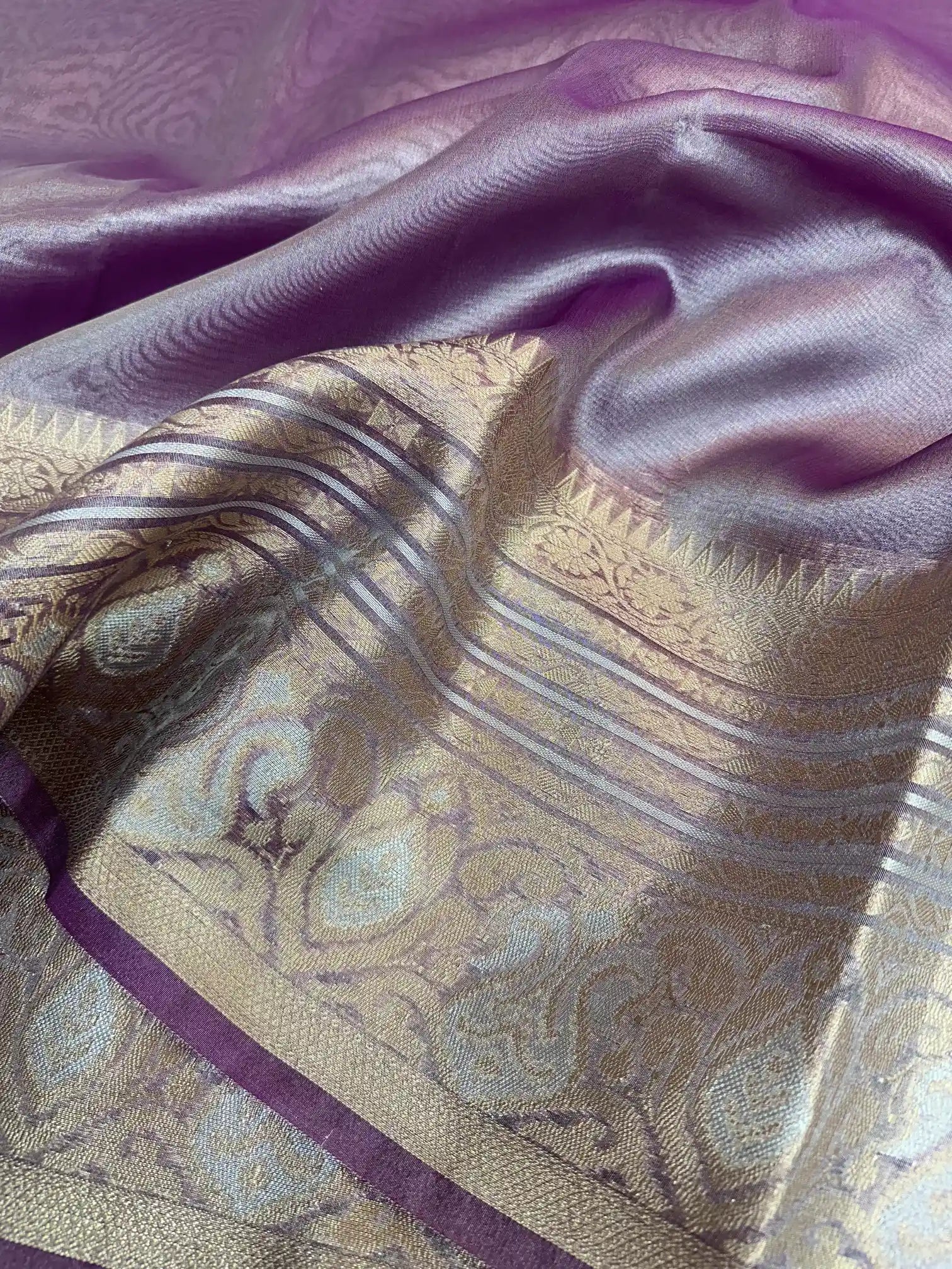 Dark Metallic Lavender Glass Tissue Silk Banarasi Saree