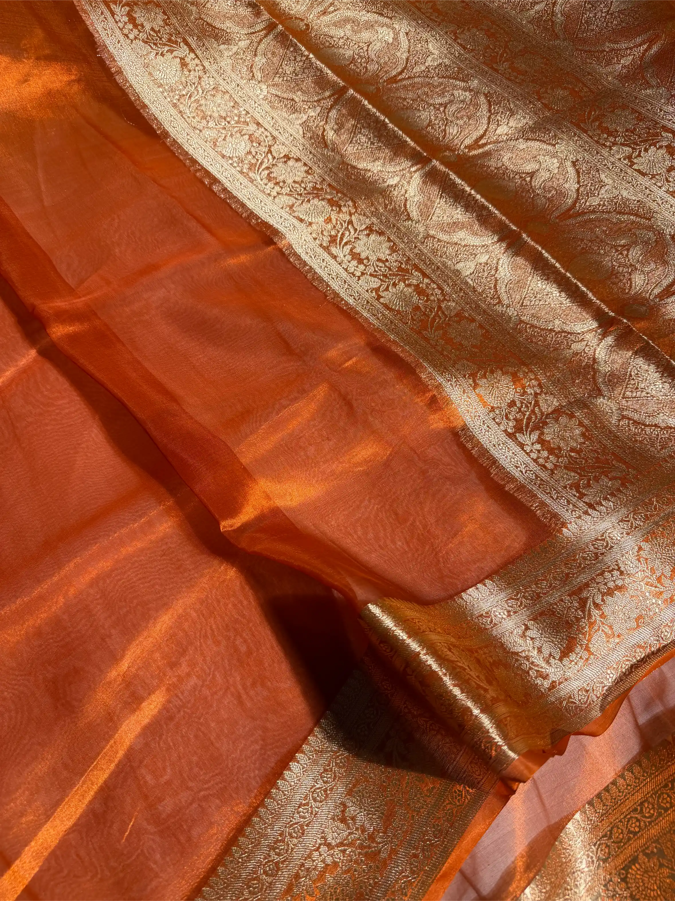 Dark Metallic Orange Pure Tissue Eccentric Banarasi Saree