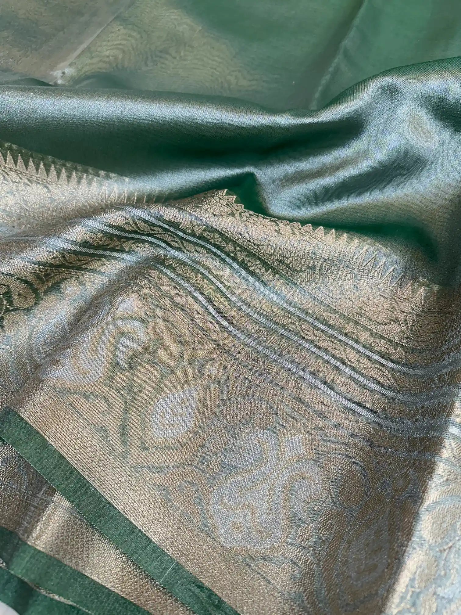 Dark Mint Green Glass Tissue Silk Banarasi Saree